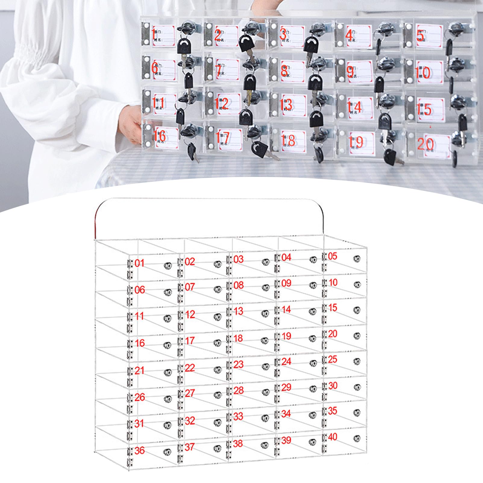 Ddasam Cell Phone Locker Box for Classroom Clear Acrylic 40 grids Cell Phone Storage Cabinet Bin with Door Locks phone locker for classrooms, meeting rooms, workshops, gyms