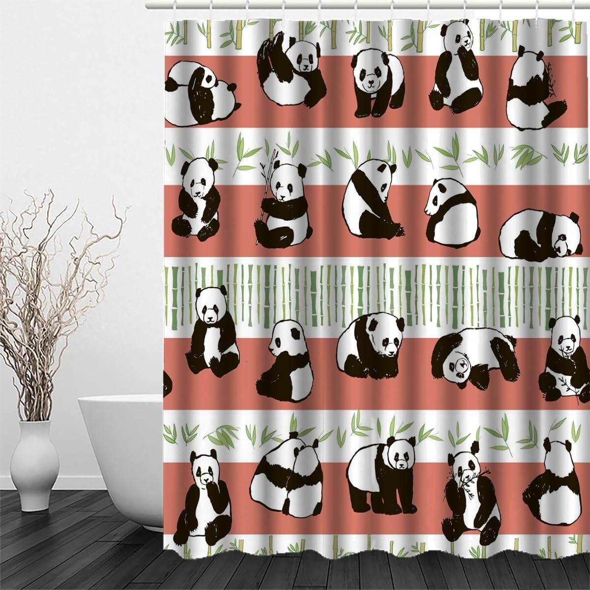 Générique Zasłona prysznicowa Cartoon Panda Poliester Odporny na pleśń Zmywalny wodoodporny materiał zasłony do wanny 240x200 cm z 12 haczykami A258
