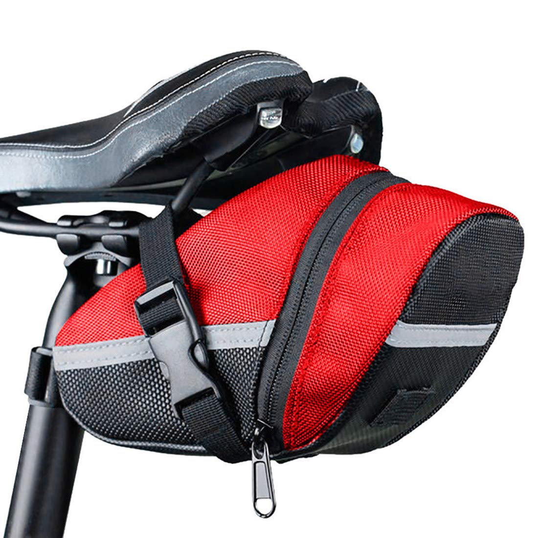 ZZTTL Bike Bag 3D Shell Under Bike Seat Pouch Waterproof Strap-on Bicycle Saddle Bag Reflective Handlebar Bag Shockproof Cycling Rear Pack Seatpost Bag MTB Bike Accessories Red