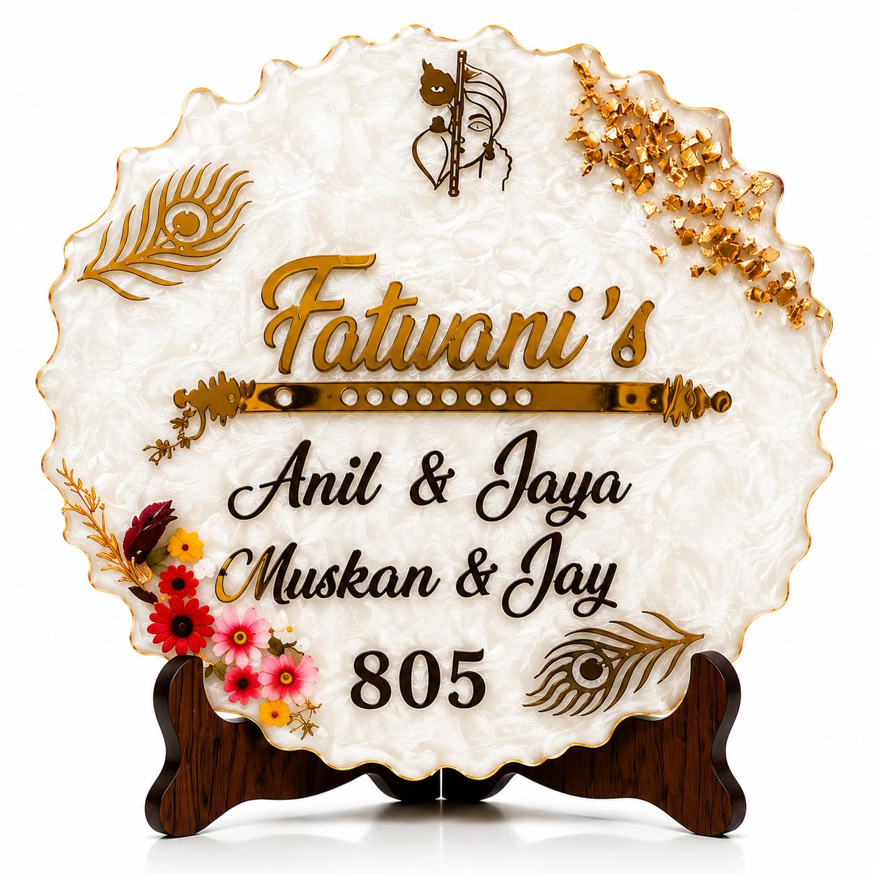 Customized Resin Name Plate for Home Entrance | Premium Wooden & Resin Door Name Board with Agate Design | Personalized Family & Couple Name Plate Round Shape. (14 Inch Wooden)-image-27