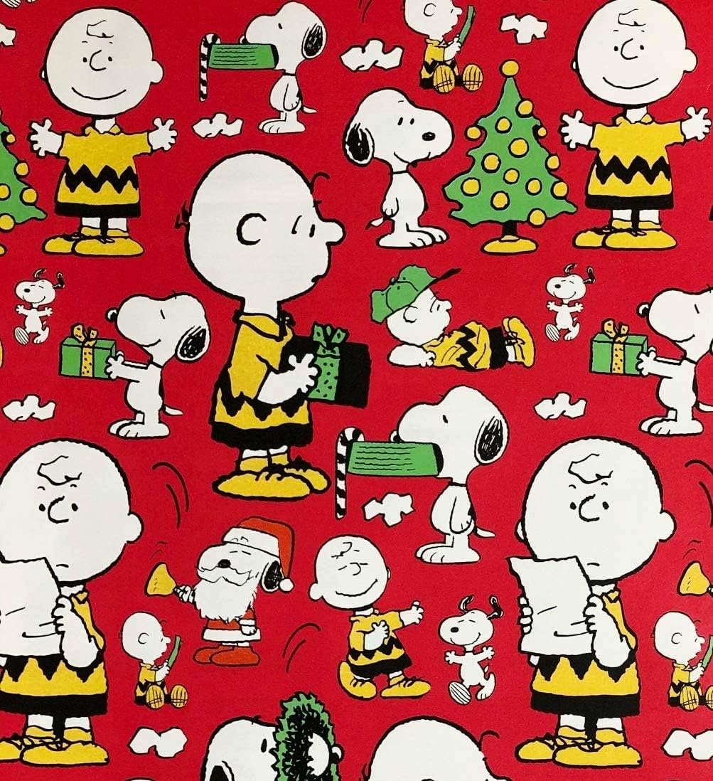 Amazon Com Snoopy Charlie Brown Red Christmas Wrapping Paper Gift Wrap 3 33 Feet Wide 60 Sq Feet Health Household