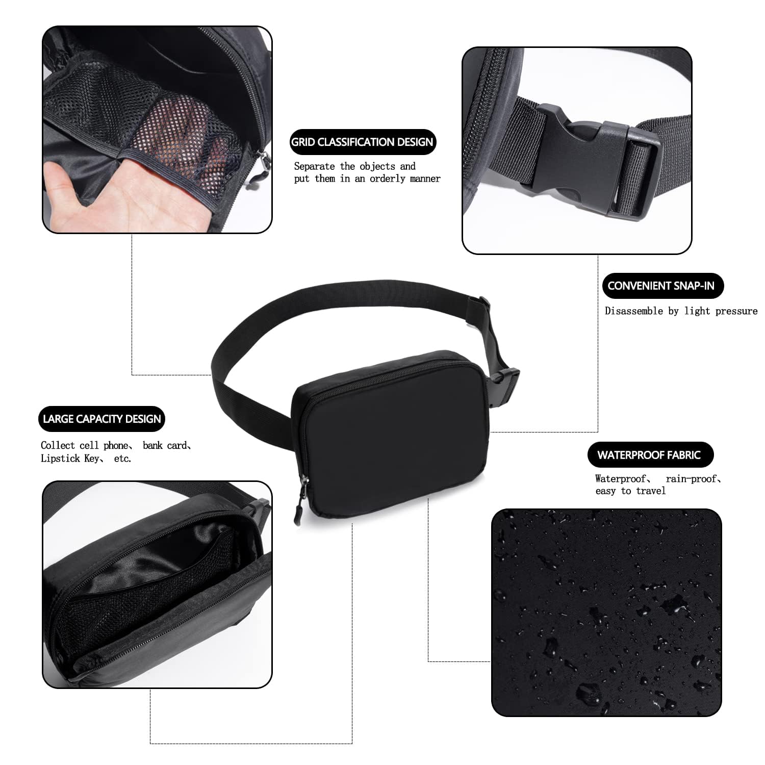 Belt bag Fanny pack crossbody bags for women Everywhere belt bag (): Belt bag Fanny pack crossbody bags for women Everywhere belt bag (BLACK-R)