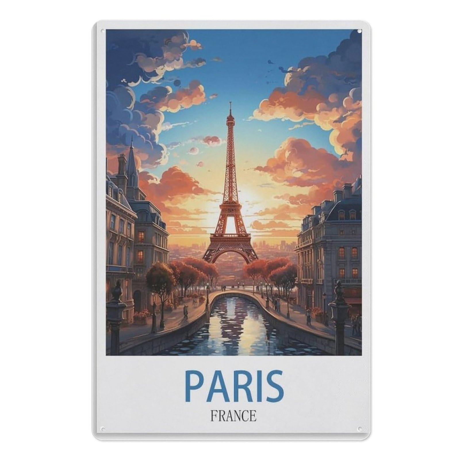 XJUfW Retro Decor Metal Tin Poster Art Wall Sign Retro Vintage Style Metal Tin Sign，Paris France15x30cm（6x12 inch） AA-844
