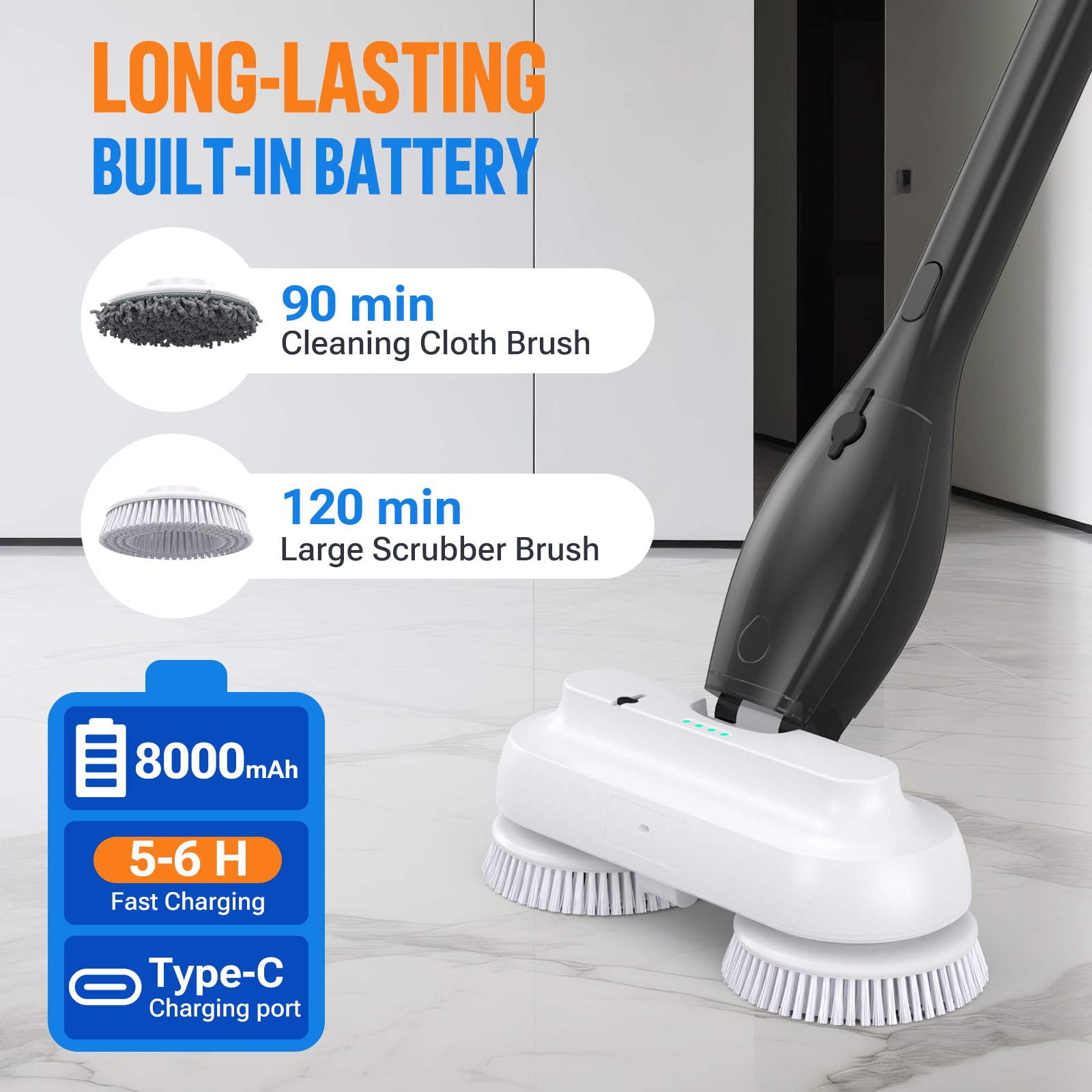 Life Basis 2-in-1 Kabellos Elektrische Mopp & Reinigungsbürste 8000mAh Akku