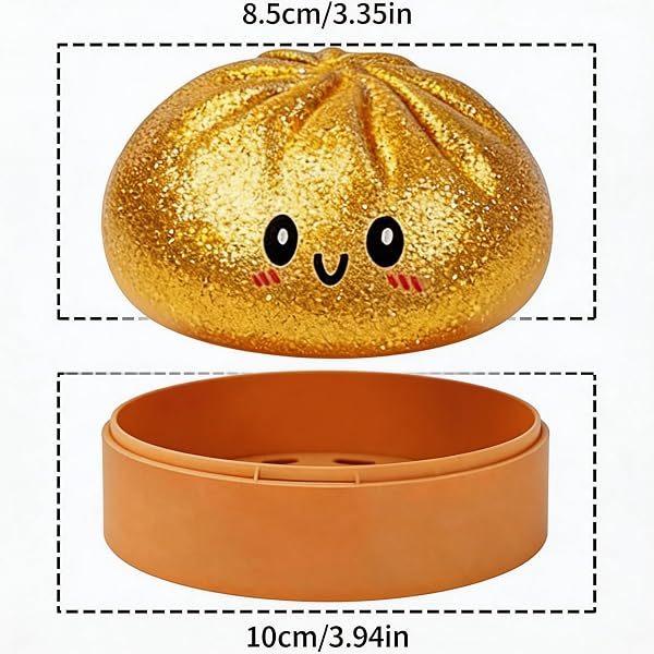 Crazy Fun Rainbow Mystery Squishy Bun Set,Dumplings Squishys Mystery Bun,Quetschbares Brötchenförmiges Spielzeug Dampfkorb, Fingerspielzeug (Gold) - 2