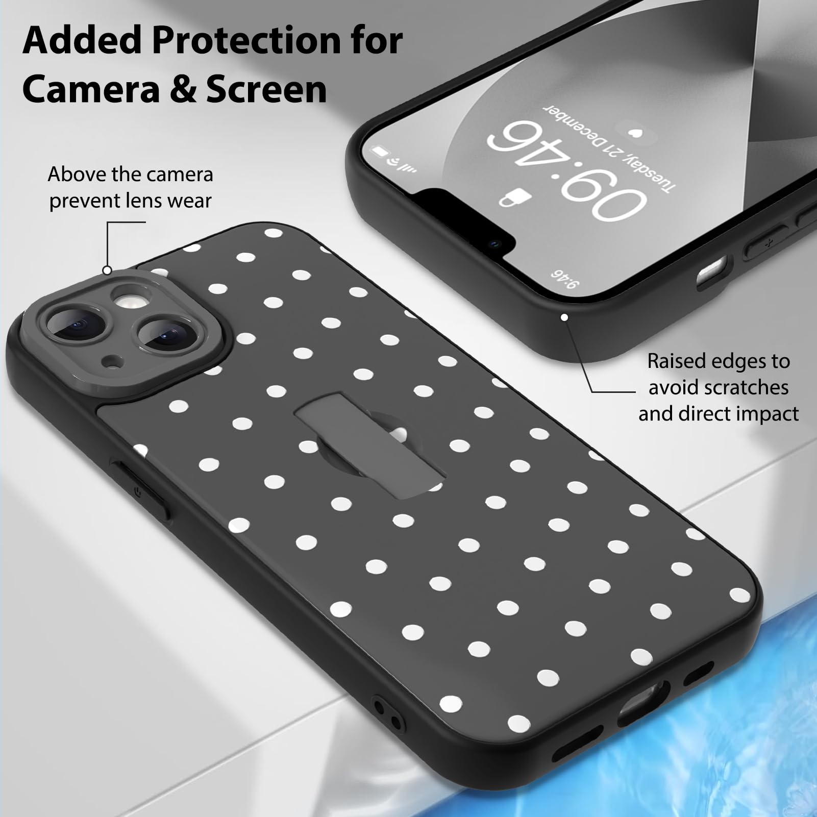 KANGHAR Funda compatible con iPhone 13, diseño de lunares negros, bonita funda para teléfono para mujeres, niñas y hombres, a prueba de golpes, delgada, funda protectora para teléfono de 13 y 6.1