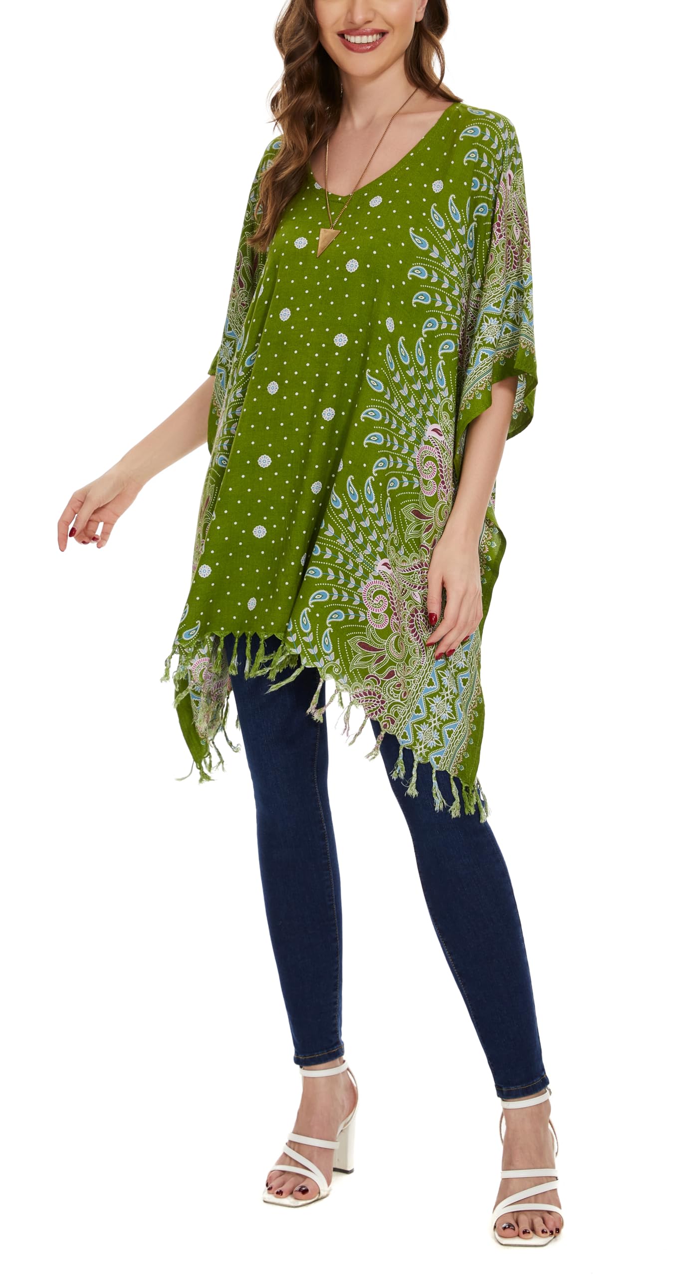 BeautybatikWomen Plus Size Tunic Tops Boho Flora Printed Short Sleeve V Neck Shirt XL to 4X