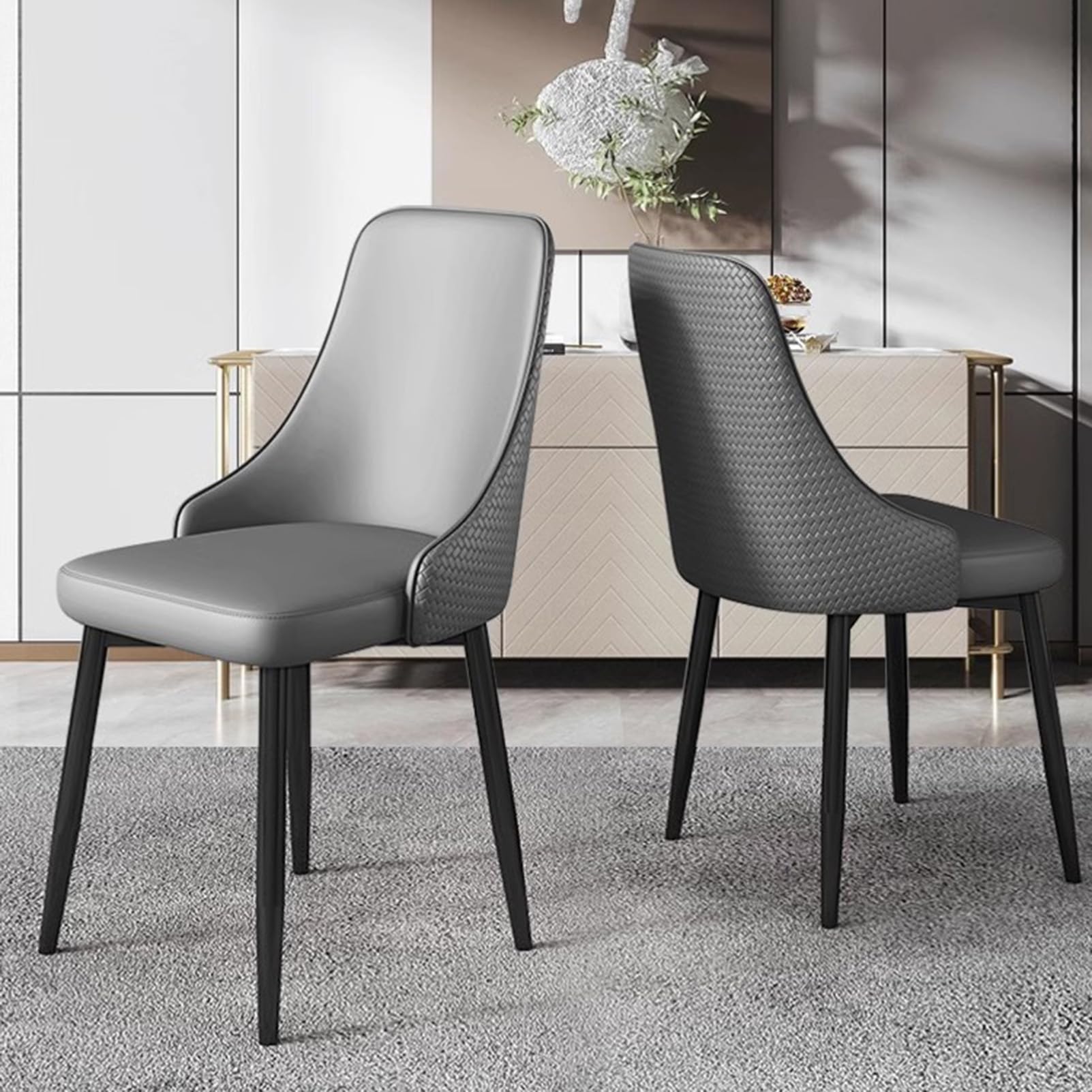 Set da 2 pezzi Moderne Esszimmerstühle - Stilvolle PU Leder gepolsterte Seitenstühle mit robusten schwarzen Metallbeinen für Küche Esszimmer Café und Home Office.
