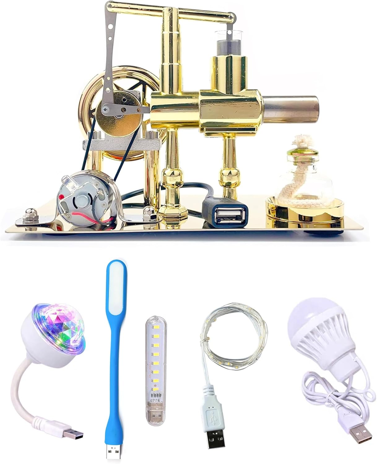 MagicTech Hot Air Stirling Engine Motor Electricity Power USB Cylinder Metal Physics Education Model JY27