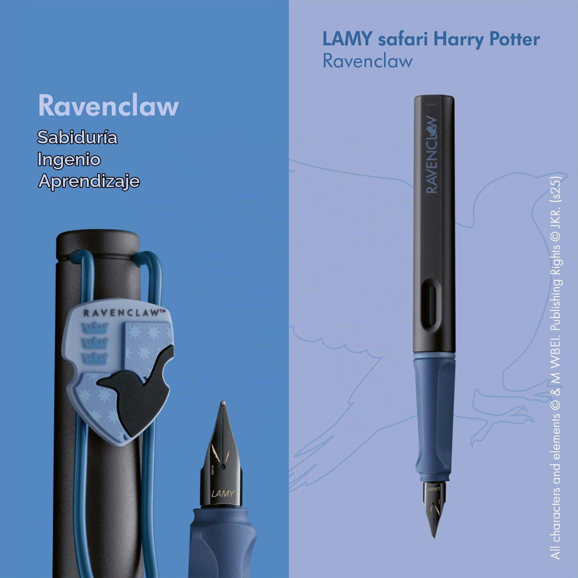 Lamy safari Harry Potter Set de 4 plumas – Edición especial con escudos de las casas – Plumines de acero (M) – Agarre ergonómico – Incluye cartuchos de tinta T10 azul – Para diestros