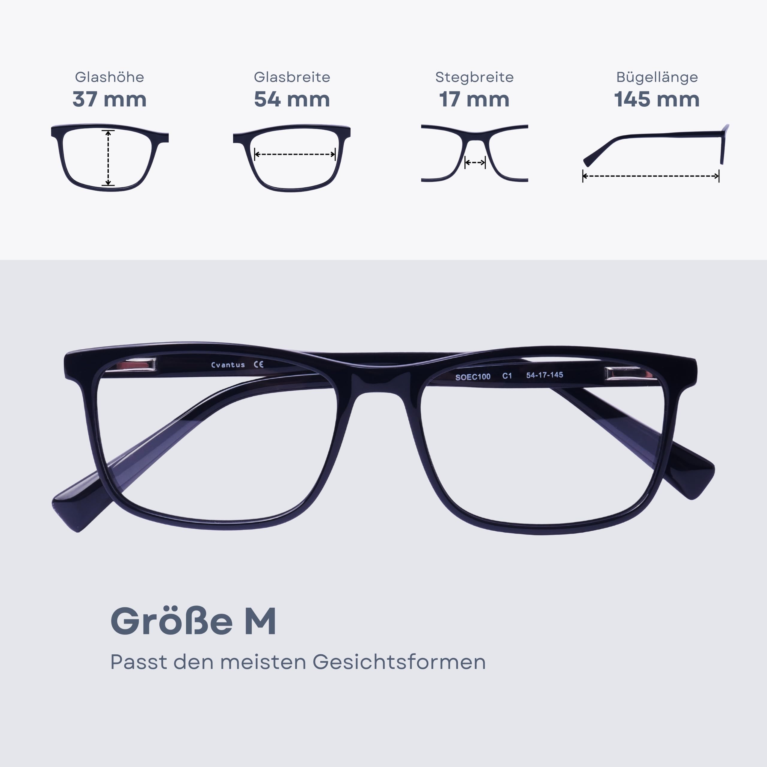 Cvantus Premium Lesebrille | Verschreibungsbrillen-Qualität - Hergestellt von Optikern | Blaulicht- und UV-Blocker, Entspiegelt | Quadratische Lesebrille Herren & Damen