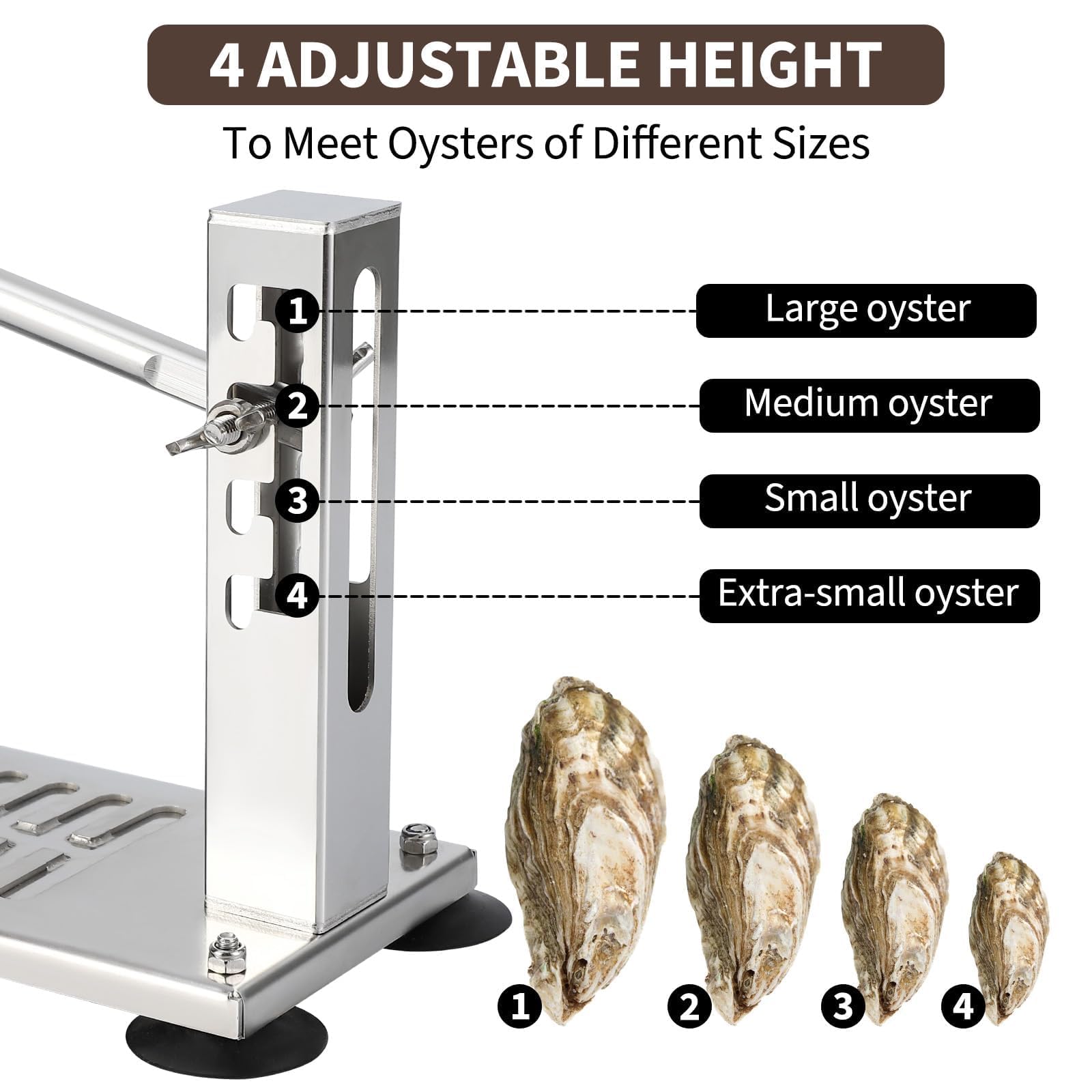Ouvre-Huîtres Professionnel 5 Niveaux Réglables, Décortiqueur d'Huîtres en Acier Inoxydable Alimentaire, Double Fixation Ventouse & Étau, Kit Complet Couteau+ Gant Anti-Coupure pour Cuisine Restaurant