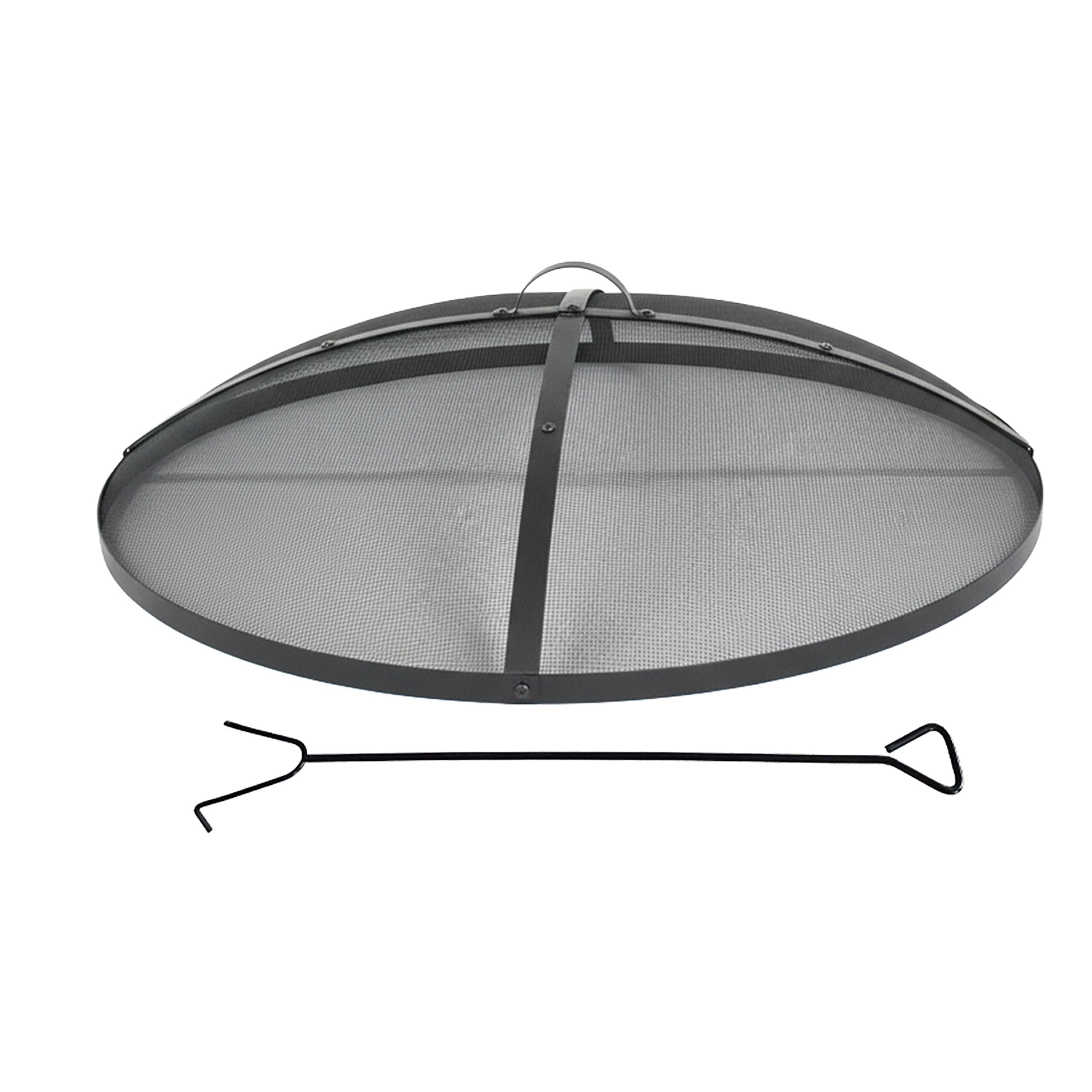 Relaxdays Fire Bowl Spark Guard with Poker, Steel, Black, Ø 90 cm
