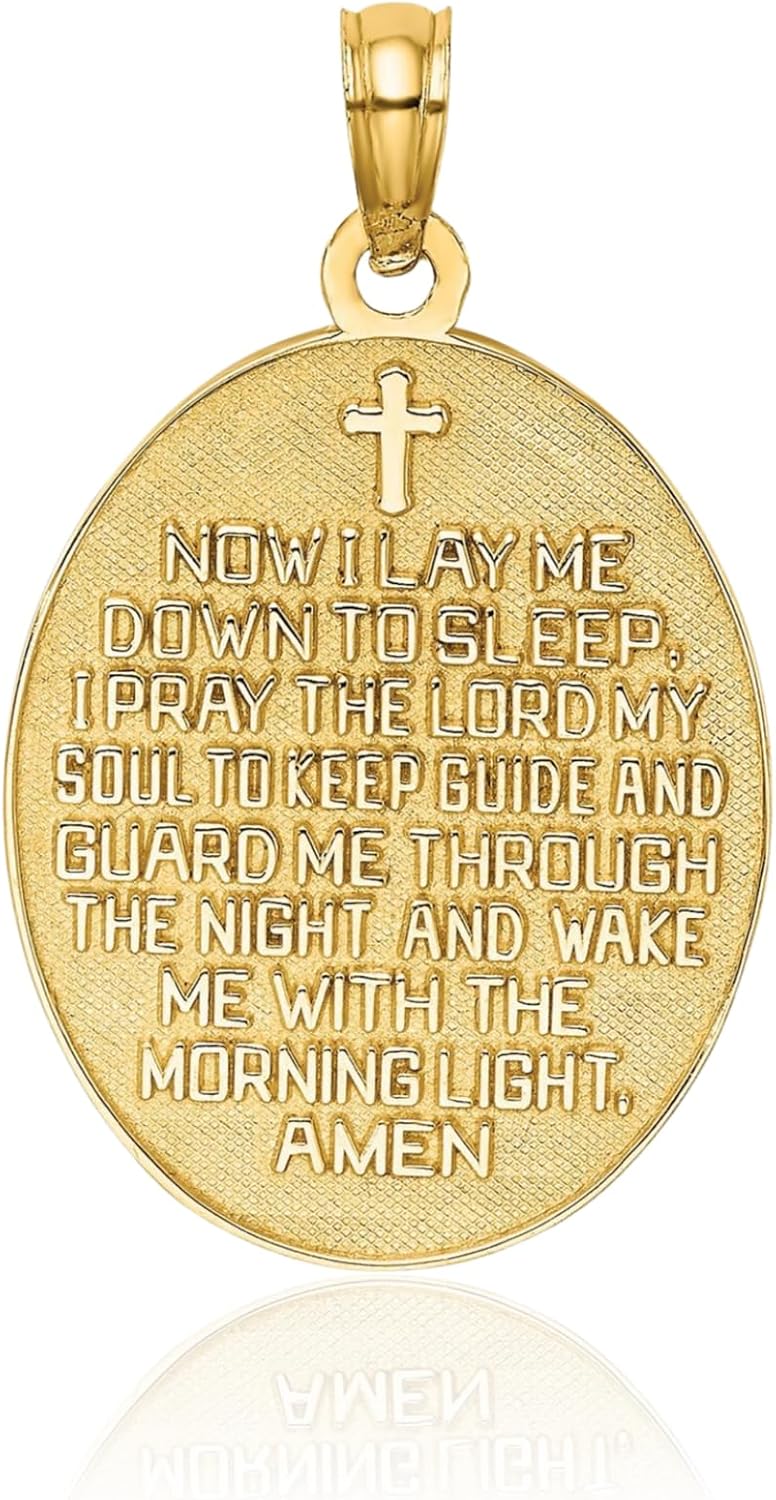 IceCarats 14K Solid Yellow Gold Oval Medium Reversible Prayer Boy Medal Pendant Necklace 25.65mm 1 inch Polished For Her