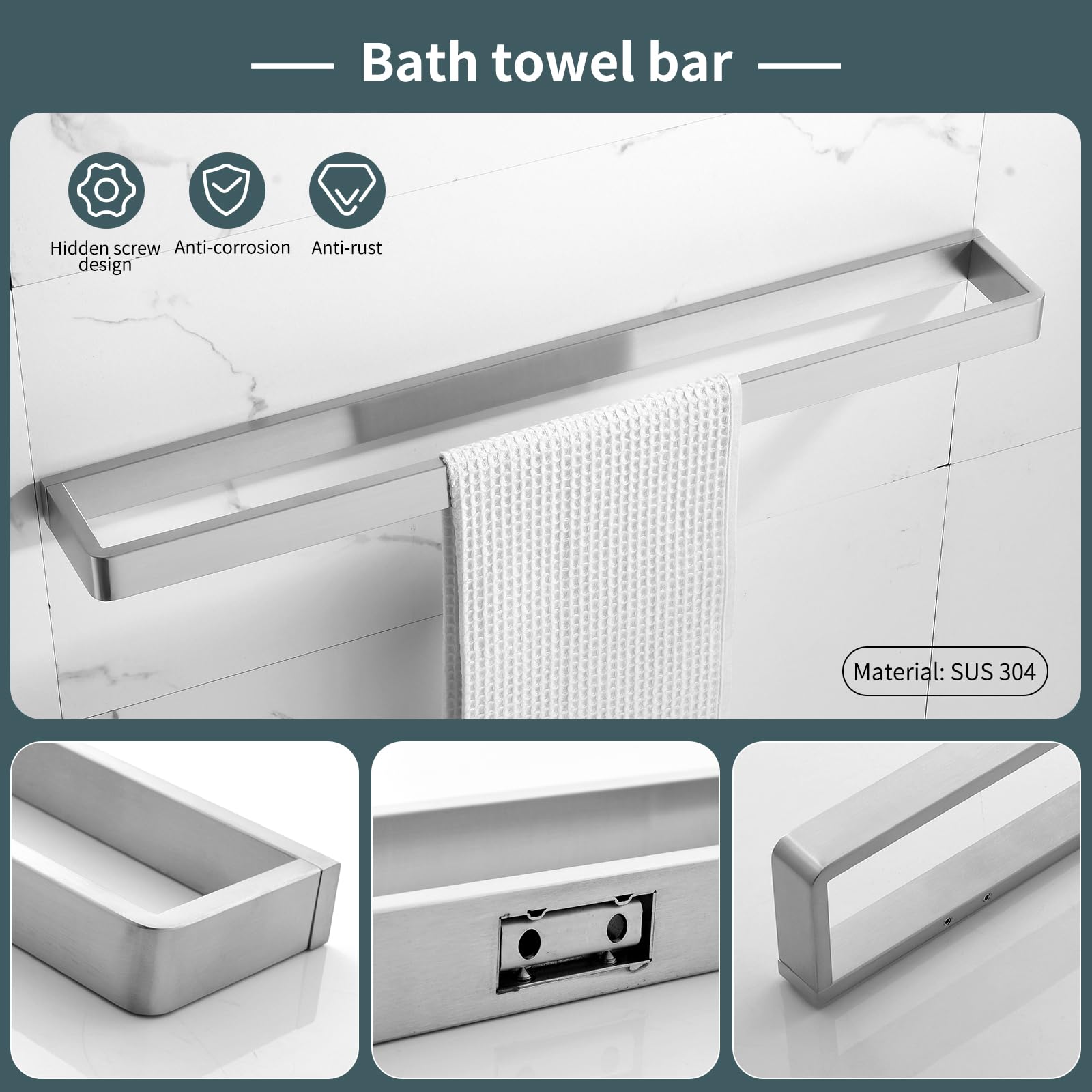 YACVCL Bathroom Hardware Accessories Set Brushed 4Piece Towel Bar