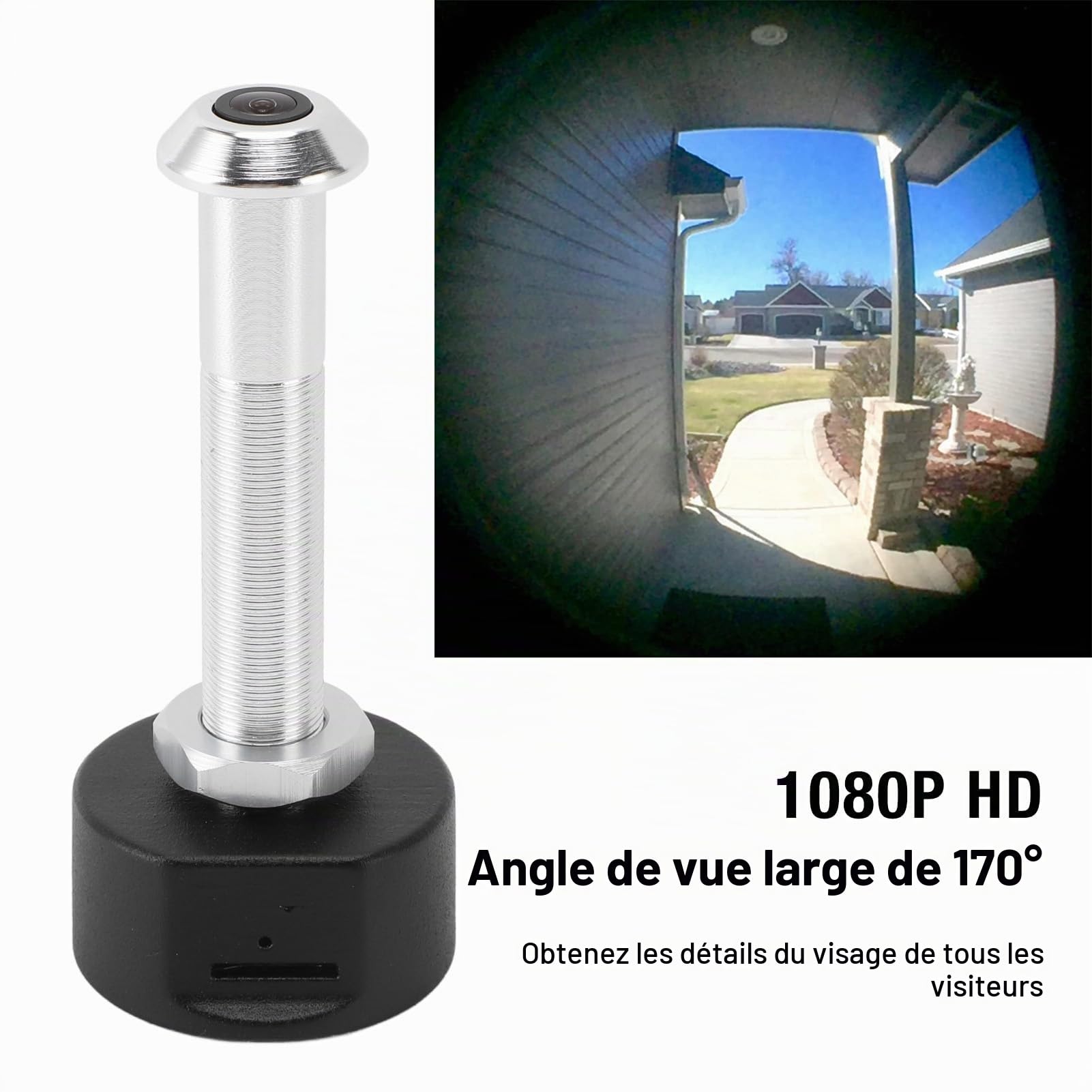 Trous pour Porte, Visionneuse de Porte, Caméra Judas 170 ° Objectif Grand Angle, Détection Mobile HD 1080p, Connexion WiFi à Distance, Caméra de Vision Nocturne, Contrôle