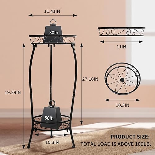 Miniatura 3 de Soporte para plantas para interiores y exteriores, 2 niveles y 27 pulgadas de alto, soporte de metal para maceta, soporte para macetas, estante
