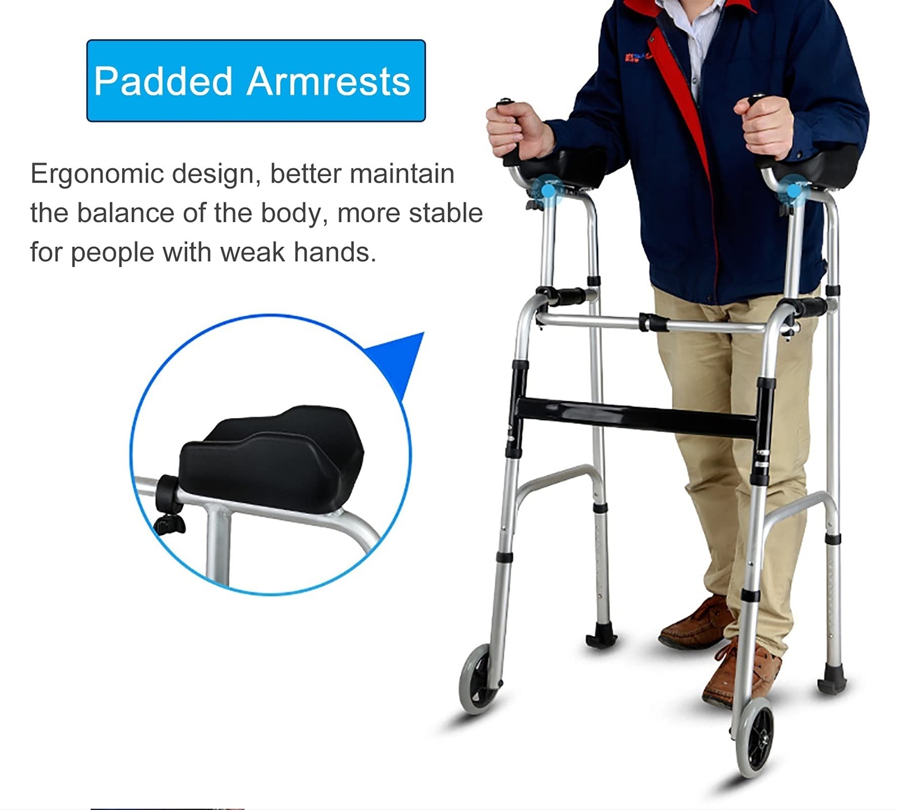 Składany Chodzik Typu Rollator, Chodziki Aluminiowe, Z Siedziskiem, Regulowana Wysokość, Chodzik Pionowy Z Podłokietnikiem, Dla Osób O Ograniczonej Mobilności