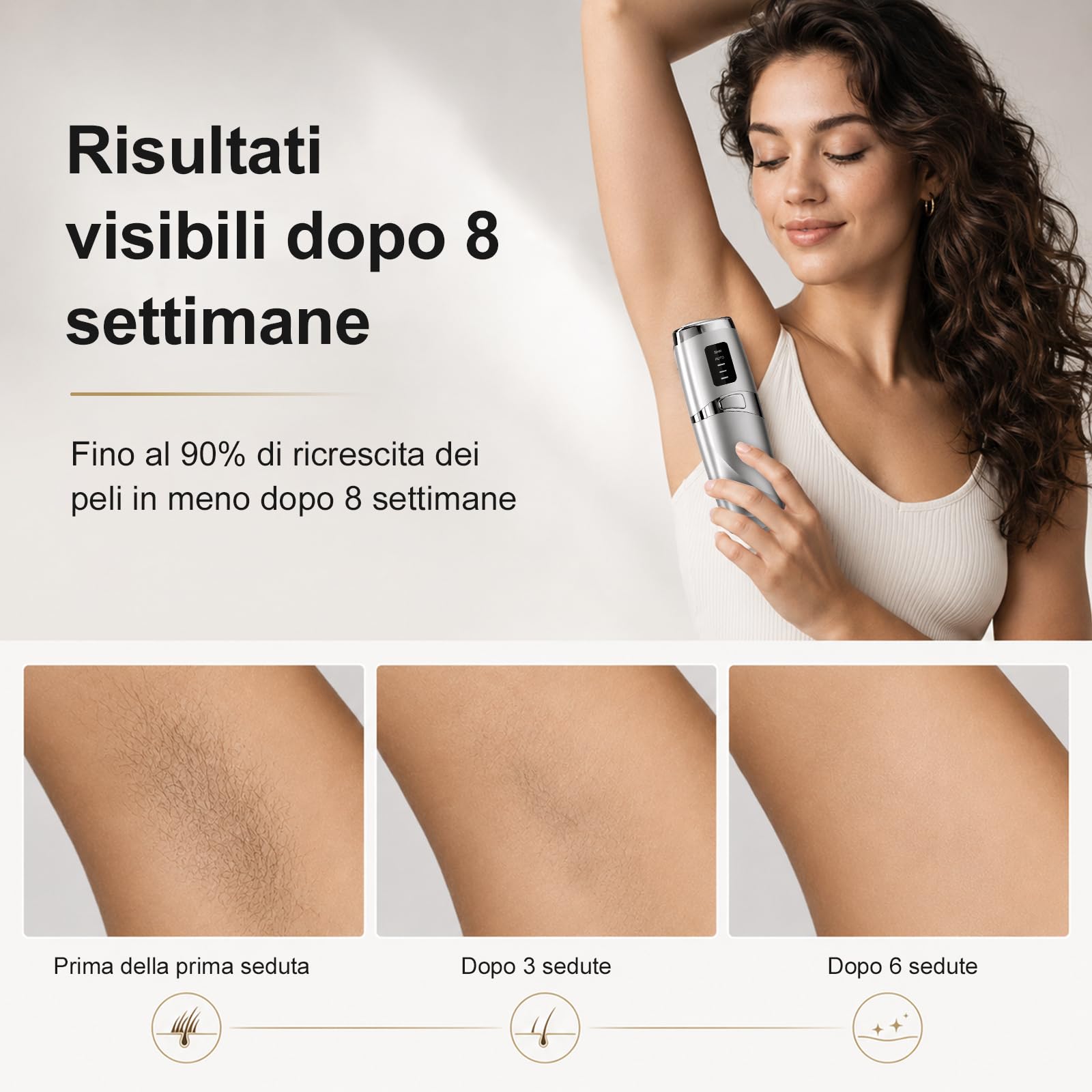 Epilatore IPL Luce Pulsata, con Raffreddamento Ghiacciato, 3 Livelli Energia 2 Modalità, Depilazione Definitiva per Viso Corpo Donna Uomo, per Adatto, Viso, Gambe, Braccia