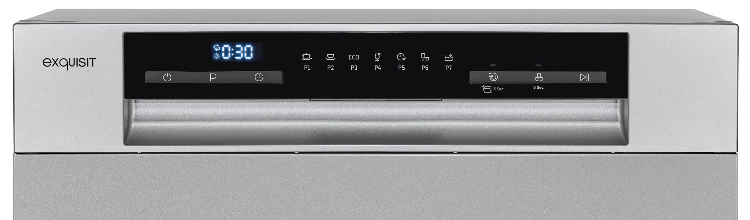 Exquisit® Lavavajillas Compacto 55cm, 8 Servicios, Plateado, Clase D, Apertura Automática, Secado Extra, 7 Programas, Display LED con Luz Interior, Medidas (59,0 x 55,0 x 50,0 cm)