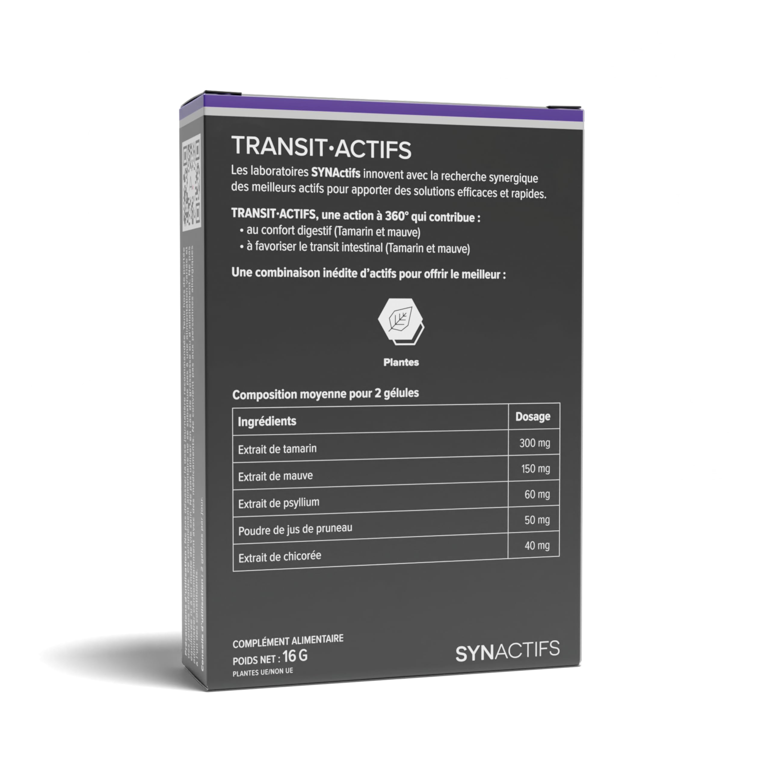 ARAGAN - Synactifs Lot de 2 Transitactifs - Complément Alimentaire Transit Intestinal - Tamarin, Mauve, Psyllium, Pruneau, Chicorée - 40 gélules - 20 jours de prise - Fabriqué en France