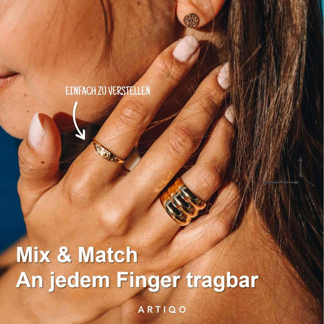 Ring Damen | Verstellbarer Siegelring mit Sonne aus Edelstahl | Wasserfest & Hautfreundlich - Modell Happy