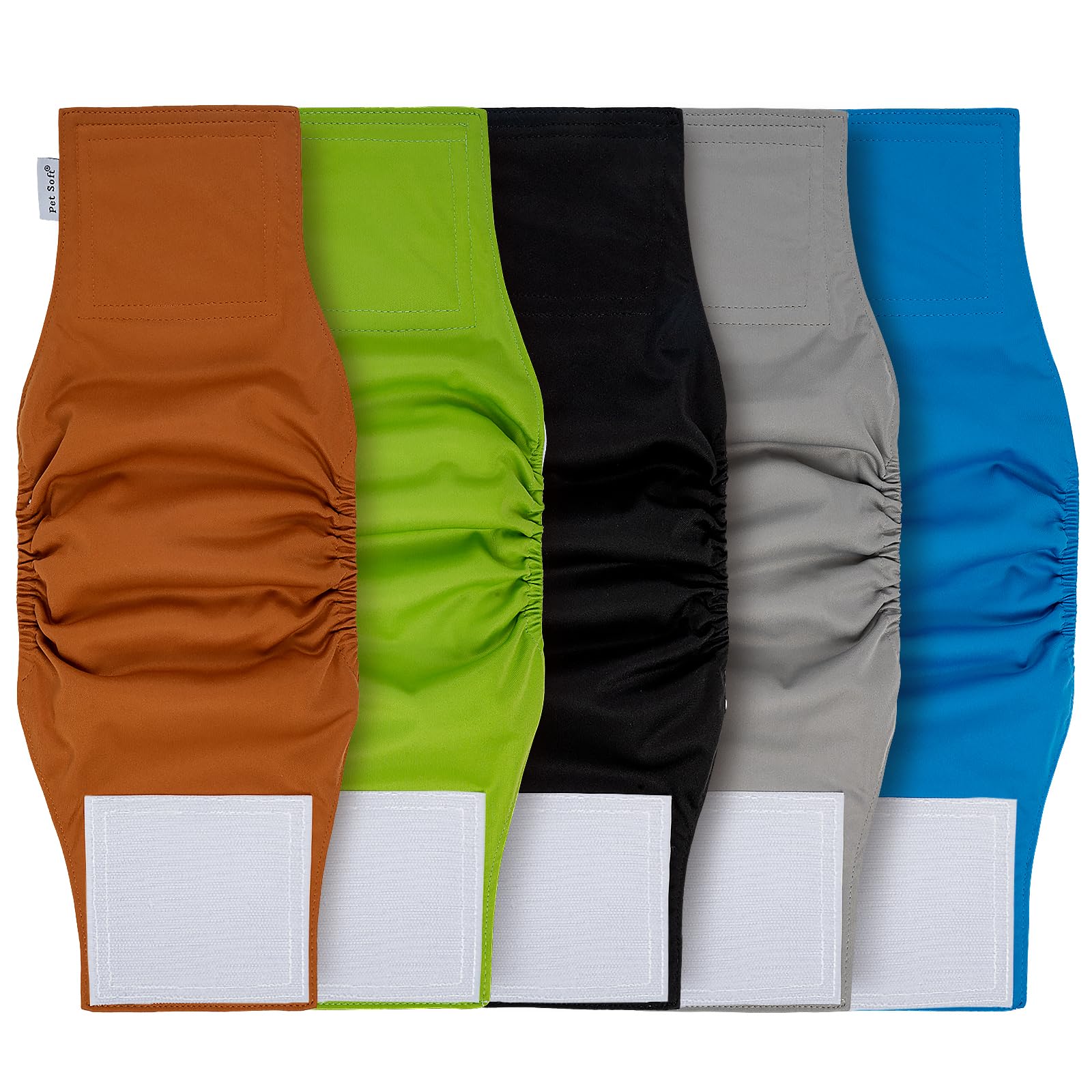 Pet Soft Dog Nappies Male - 5 Pack Washable Male Dog Diapers Large, Premium Reusable Belly Bands for Dogs (Solid, L)