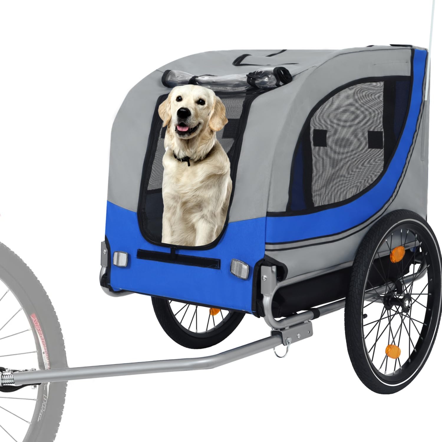 Folding Bike Trailer for Dogs - 120LB Capacity All-Terrain Pet Carrier, Steel Frame for Cycling, Jogging, Camping - Outdoor Adventures, Grey-Blue
