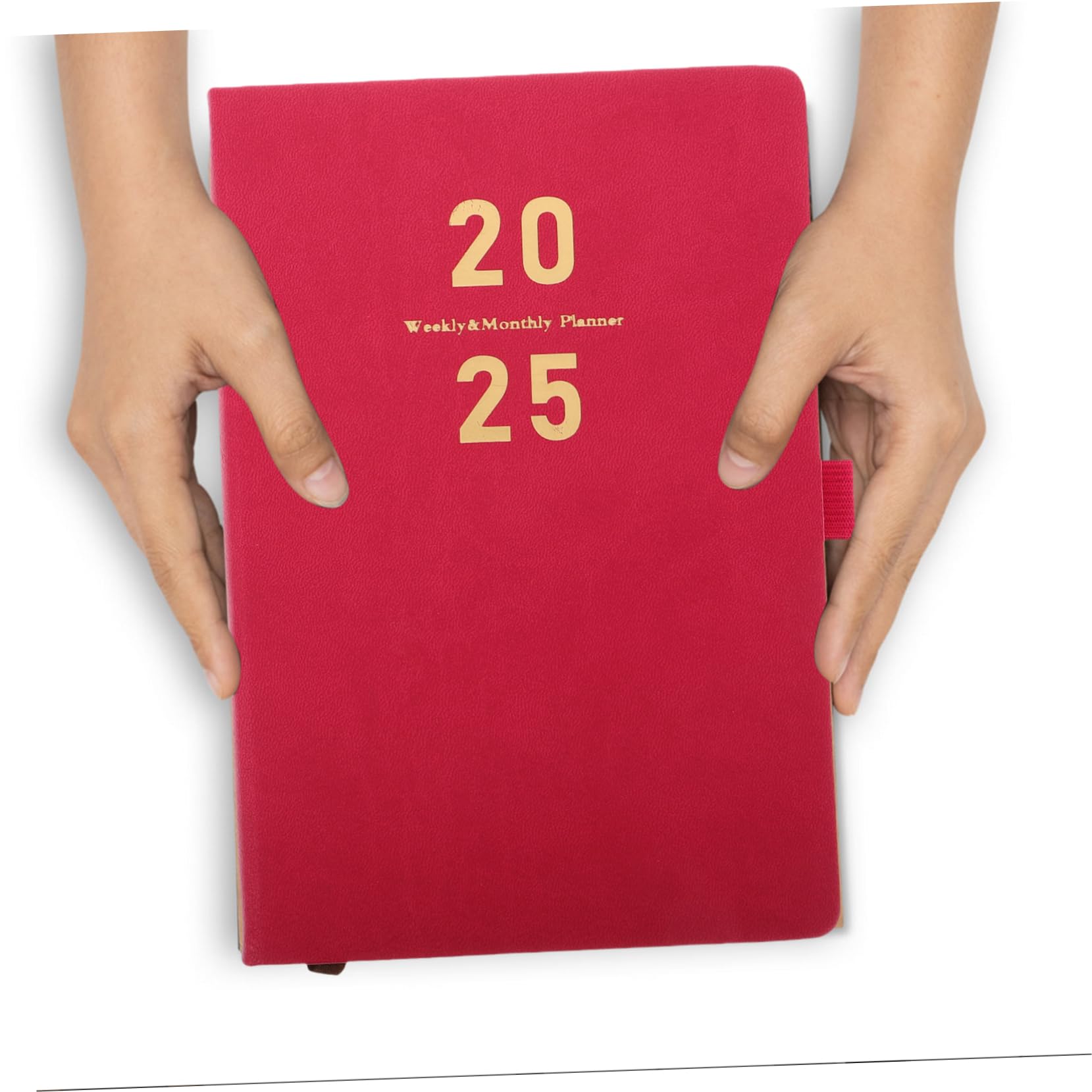 Roter Wochen und Monatsplaner 2025, Pu Notizbuch für Planung | Glazed Printing Paper, Leicht Lesbare Schrift, Großzügiger Schreibraum, Modern Schlankes Design