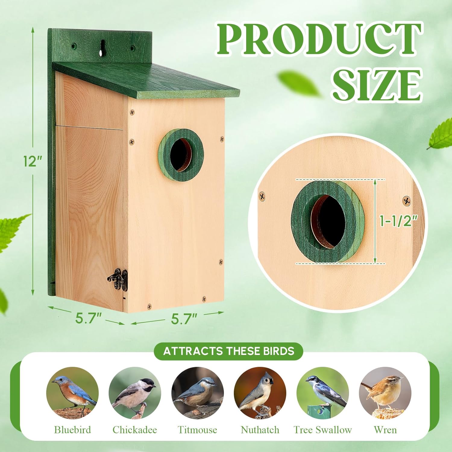 2 Pack 12" H Cedar Bluebird Houses for Outside Wooden Predator Guard Bird Nesting Box with Secure Latch Air Vents Clear View Panel Outdoors Bird House for Bluebird Wren Swallow Finch