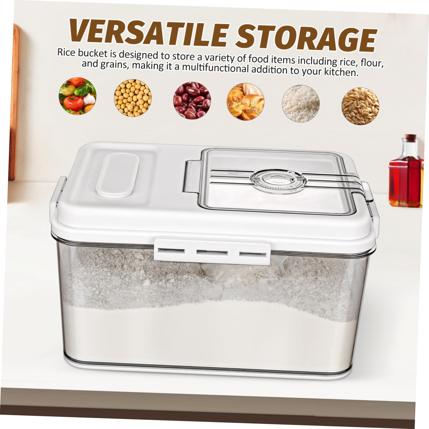 TOPBATHY Contenitore per Riso Ermetico Distributore per Cereali Contenitore per Conservazione di Cibo per Cucina in Materiale Pet Resistente Design Elegante Grande Capacità