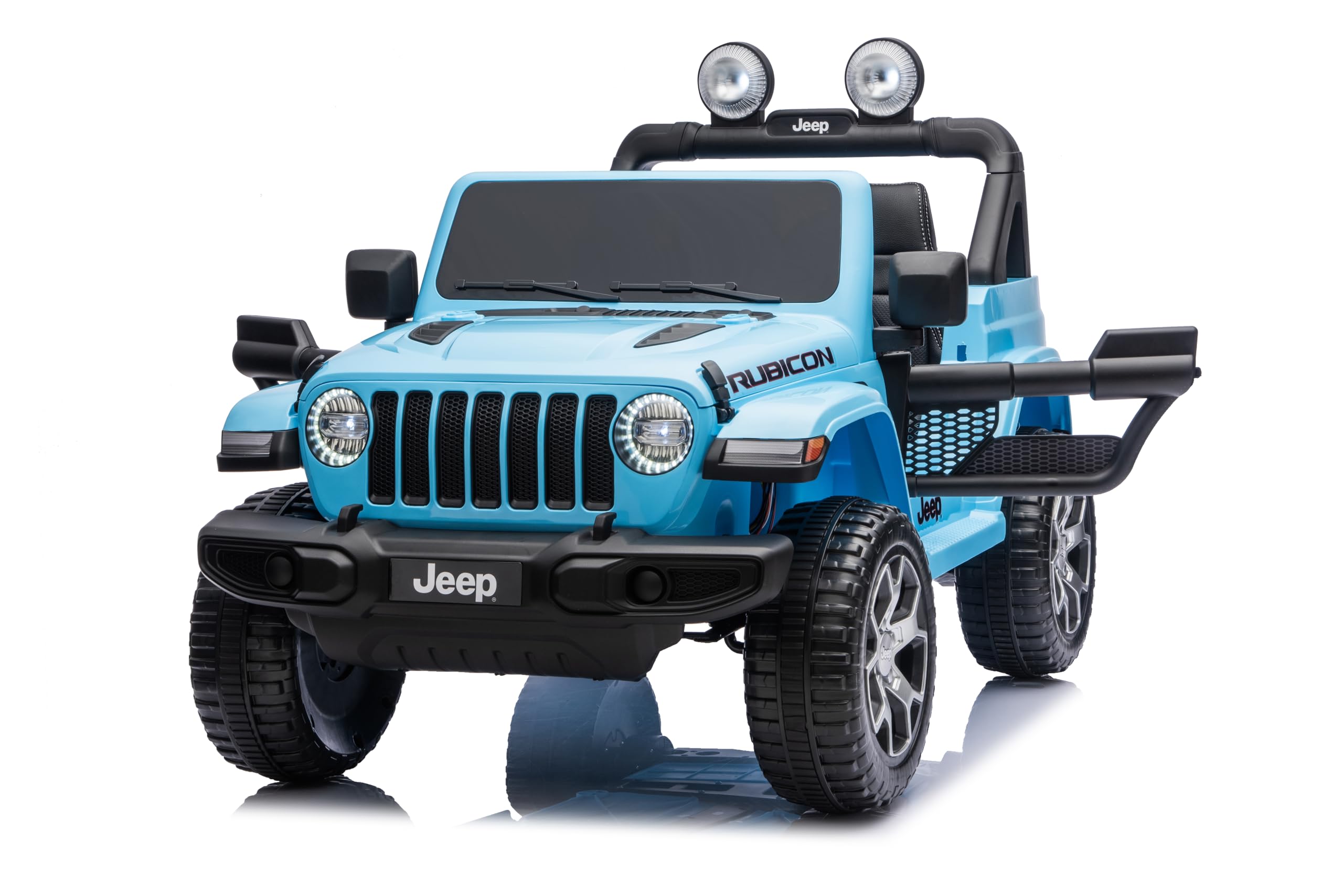TOYSCAR Macchina Elettrica Per Bambini Jeep Wrangler Rubicon Full Optional CON TAPPETINI Auto Elettrica Per Bambini Telecomandata 2 posti Sedile In Pelle Porte Apribili Doppio Motore Elettrico 12V