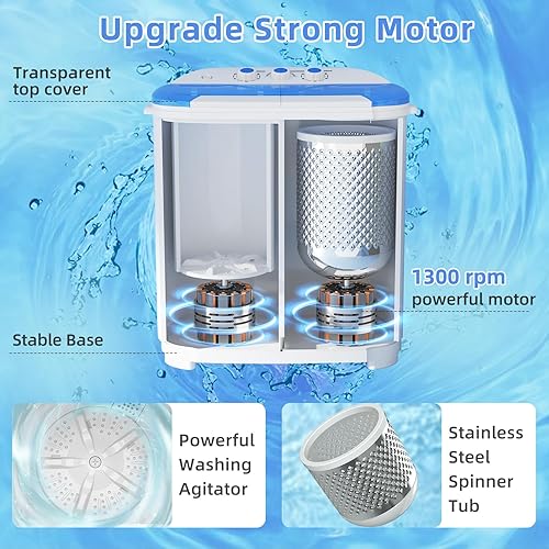 Miniatura 5 de VCJ Lavadora portátil, lavadora de doble tina, lavadora giratoria combinada con capacidad de 14 libras, lavadora compacta de 9 libras y secadora