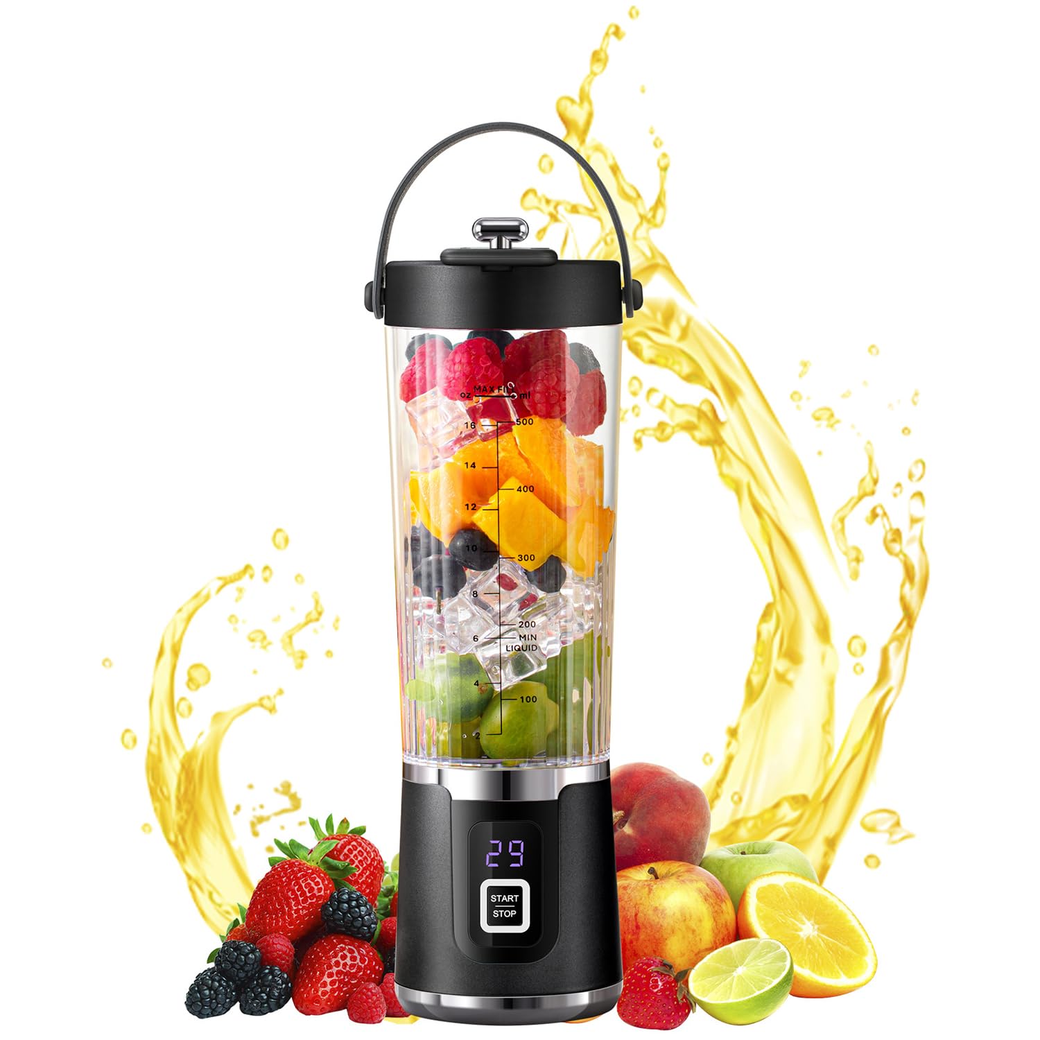 DMG Portable Blender 500ml, Smoothie Blender, Portable Juicer Blender,USB Rechargeable Waterproof Personal Blender,High Speed 10-Blades,for Office,Gym,Outdoor,Home,Travel,Baby Food Blender