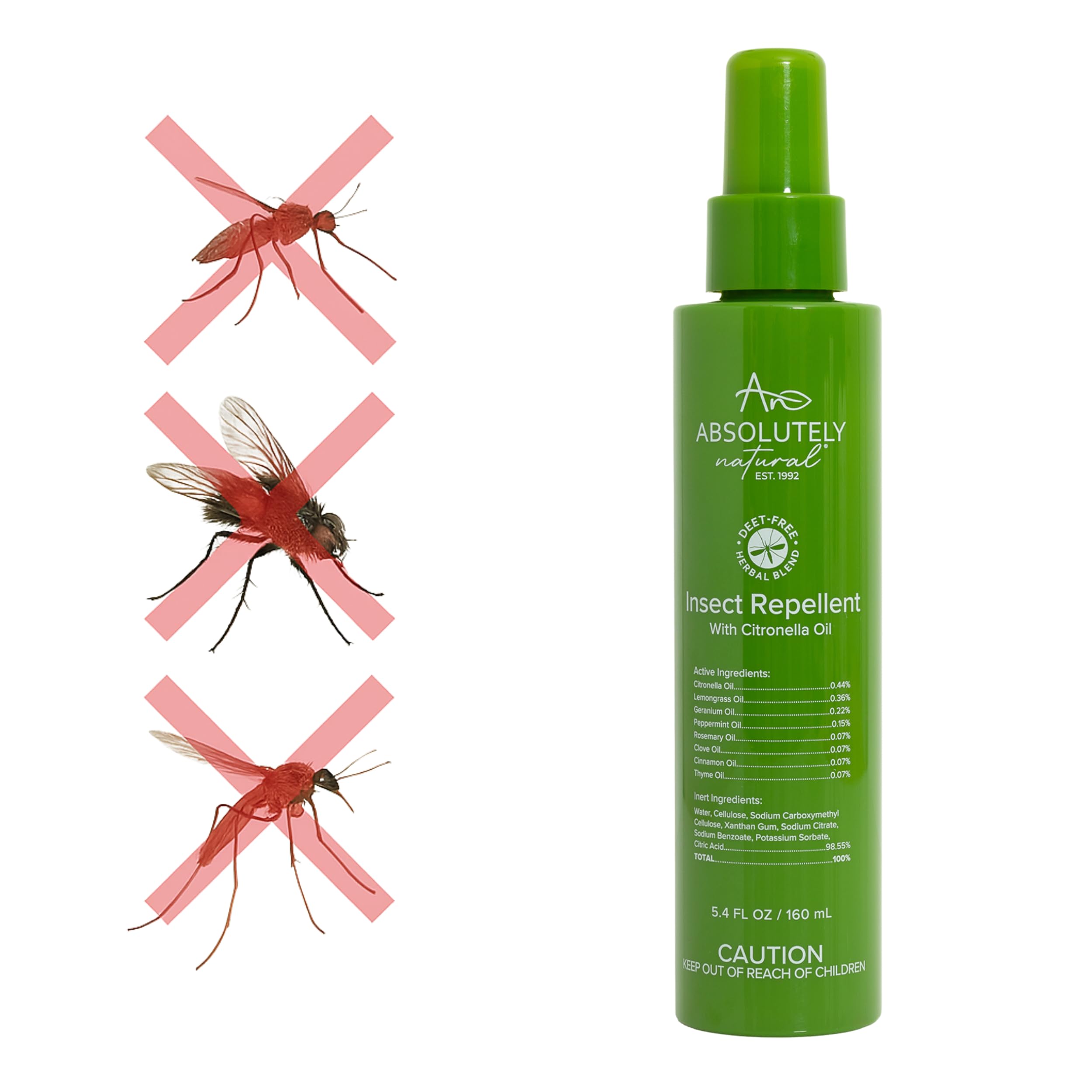 Absolutely Natural Mosquito Repellent for Outdoor Patio – DEET-Free Bug Spray with Citronella – Non-Sticky, Long-Lasting Fresh Scent Insect Repellent - 5.4oz