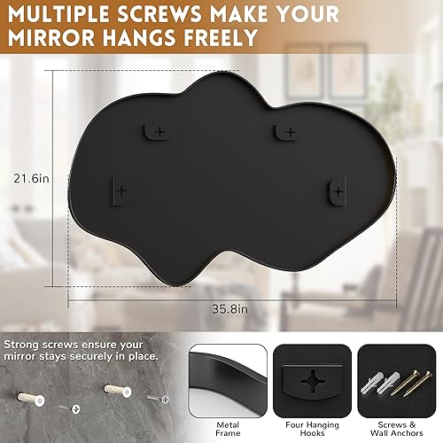 Miniatura 5 de Espejo de pared irregular, espejo abstracto ondulado de baño negro para sobre el fregadero, espejo de pared decorativo en forma de nube, elegante