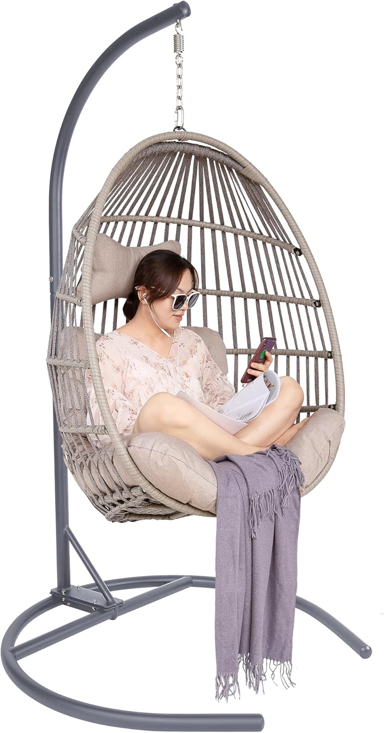 C-Shape Base Hanging Chair Hammock Stand - Powder Coated Construction for Egg Chair and Indoor/Outdoor Hammock Chairs, X-Large (Grey)