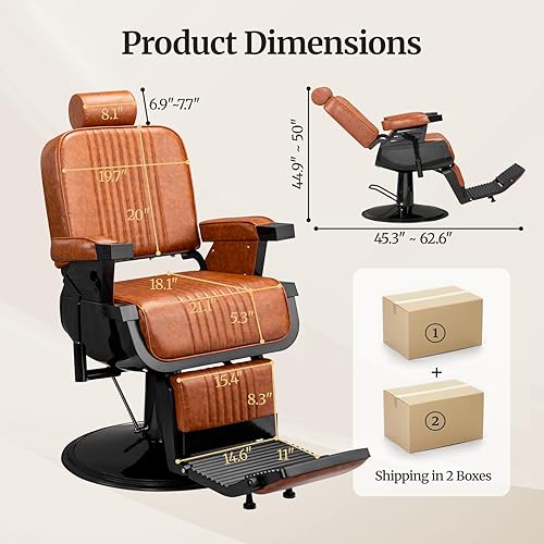 Miniatura 3 de Winado Silla de peluquería vintage resistente, sillas reclinables hidráulicas para peluqueros con reposapiés y reposacabezas, silla giratoria de