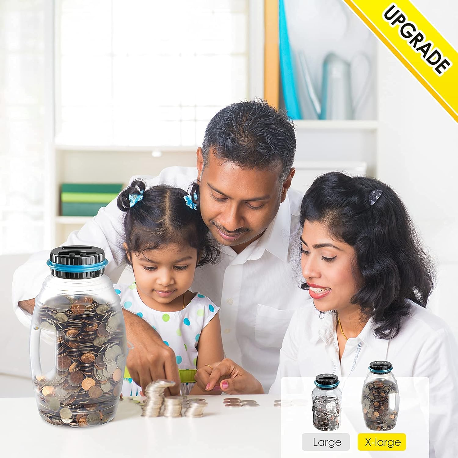 2pcs Large Piggy Bank for Boys Adults, Vcertcpl Digital Coin Counting Bank with LCD Counter, Large Capacity Coin Bank Money Jar for Adults, Designed for All US Coins