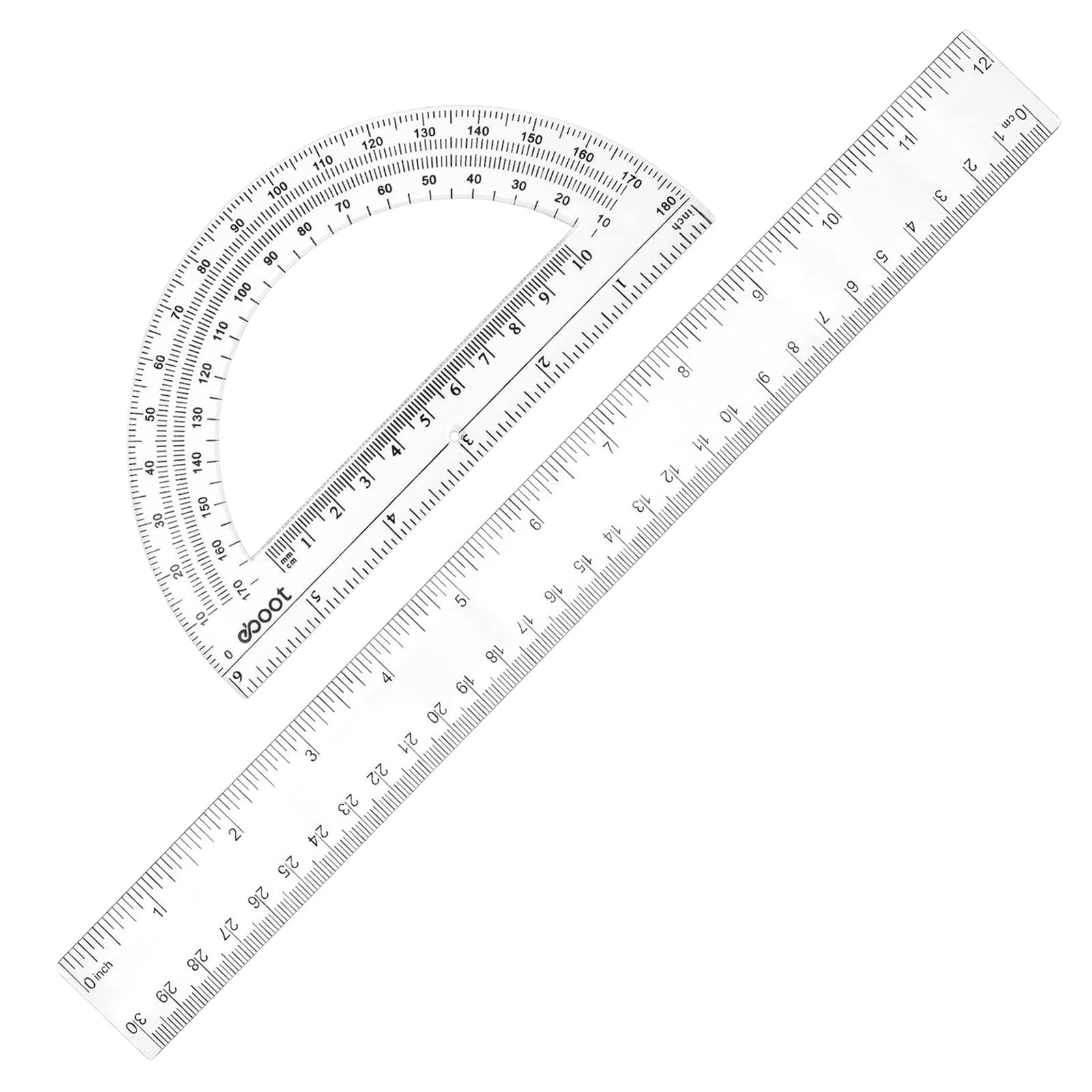 2 Pieces Rulers, 30cm Measuring Ruler and Protractor Set