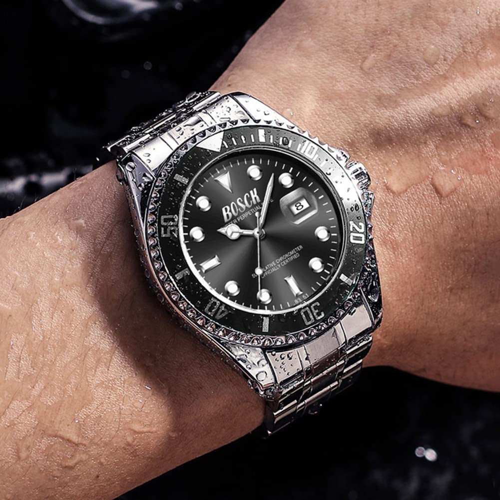 BOSCK Watches for Men,Analog Mens Watch 44mm Large Face Easy Read Stainless Steel Business Watch,Luminous Classic Luxury 30M Waterproof Mens Wrist Watches