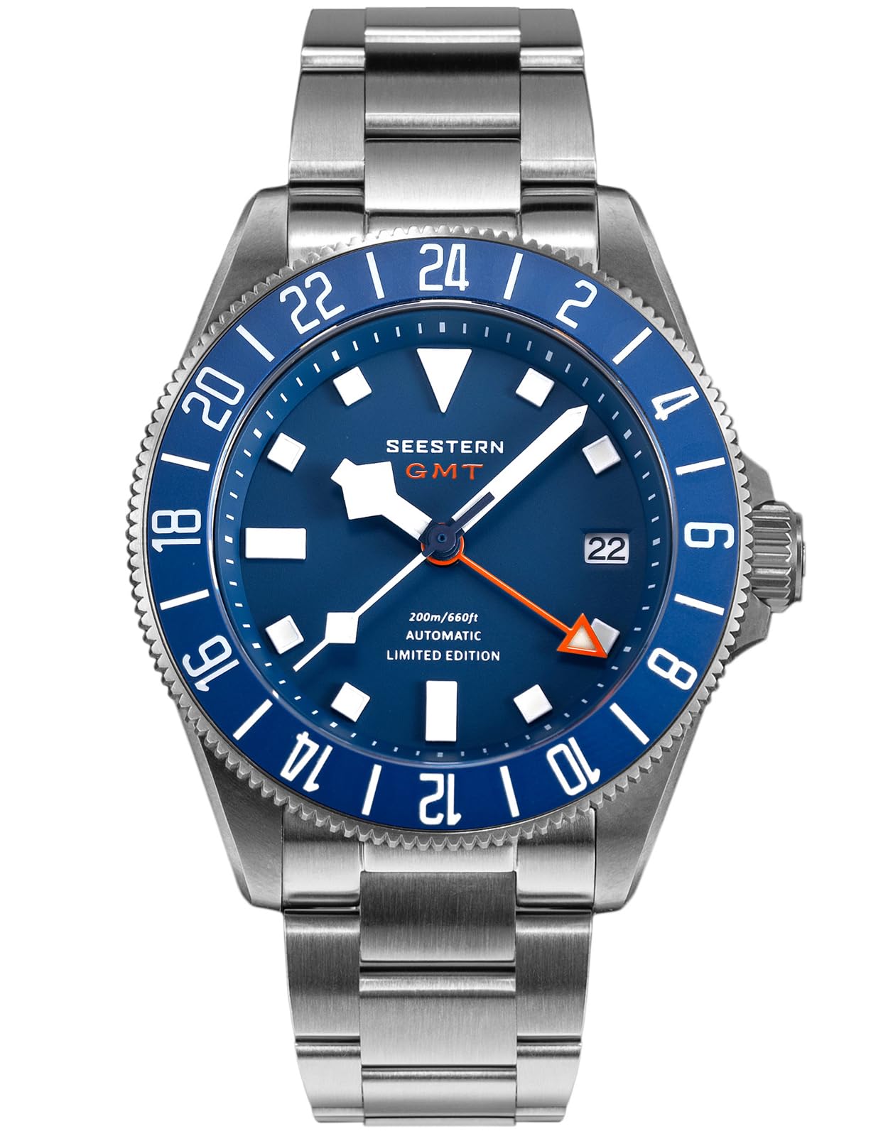 Titanium GMT S462.E Sportuhr, mechanisch, wasserdicht, 200 m, blau, Sportlich