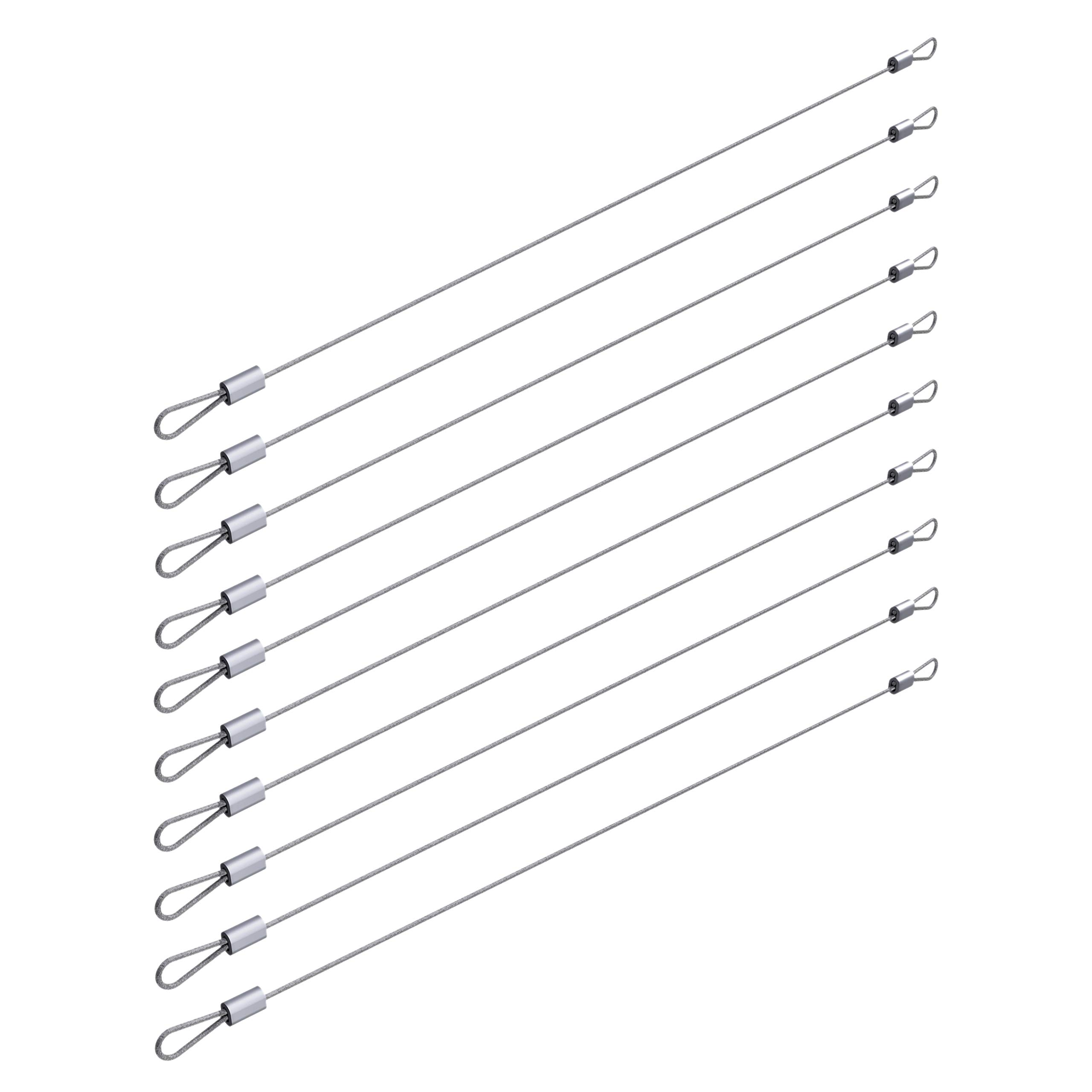 TCH10 Pack Steel Looped Wire Rope - 12" Long | Galvanized Tether Wire with Crimps | Heavy Duty Aircraft Cable for Doors, Tool Chest, Lids, Trunk | Silver