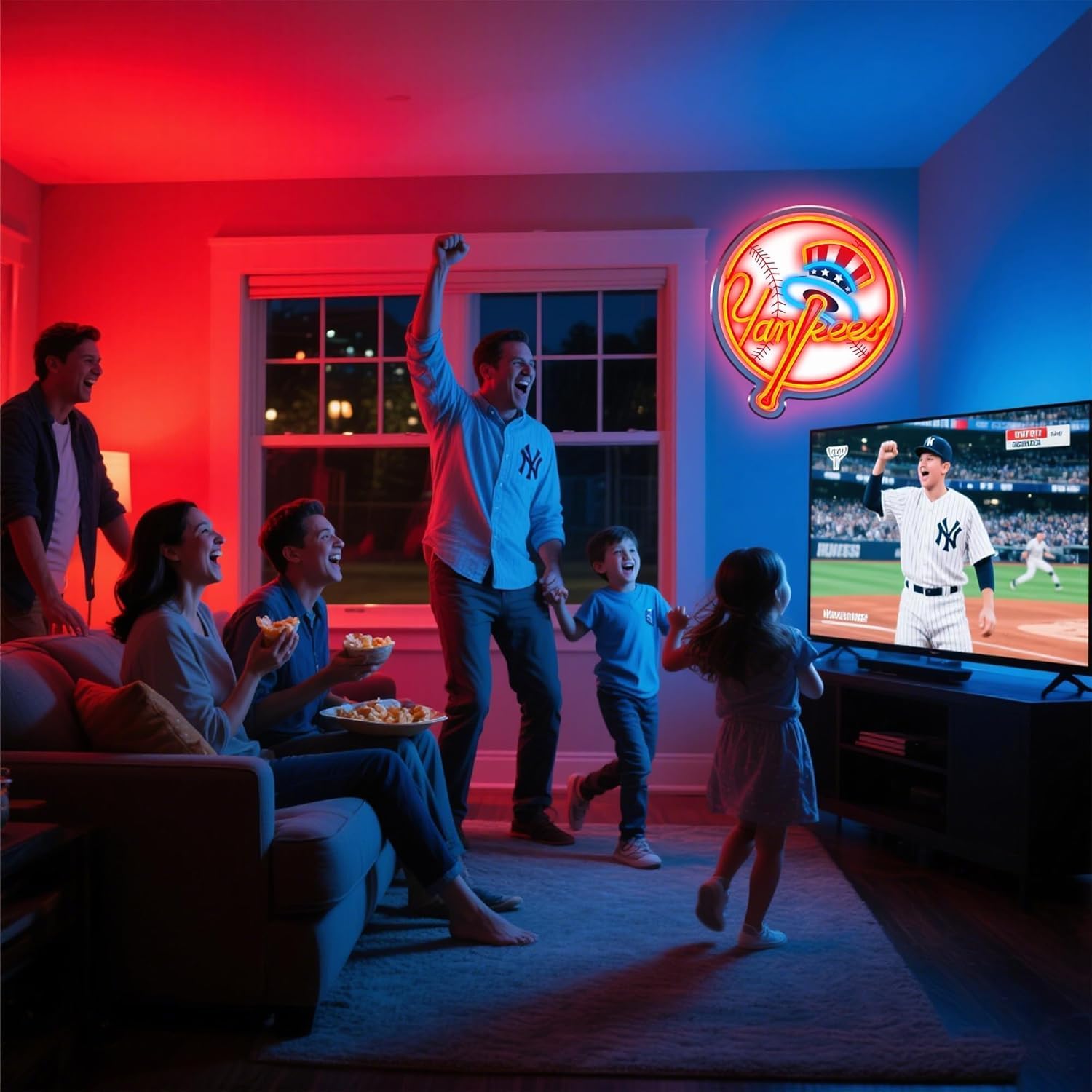 NY Baseball Neon Sign, New York Cool Light Up Dimmable NY Team Logo Hanging Led Neon Sign for Wall Decor, Bedroom, Party, Man Cave, Bedroom, Game Room Deco, Birthday Christmas Gift for Boys Fans (Red) - Image 5