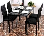 HCY Ensemble de tables à manger Chaises à dîner 4 avec table de cuisine Ensemble de table pour petits espaces Accueil Meubles Dinette Set Table rectangulaire, Noir