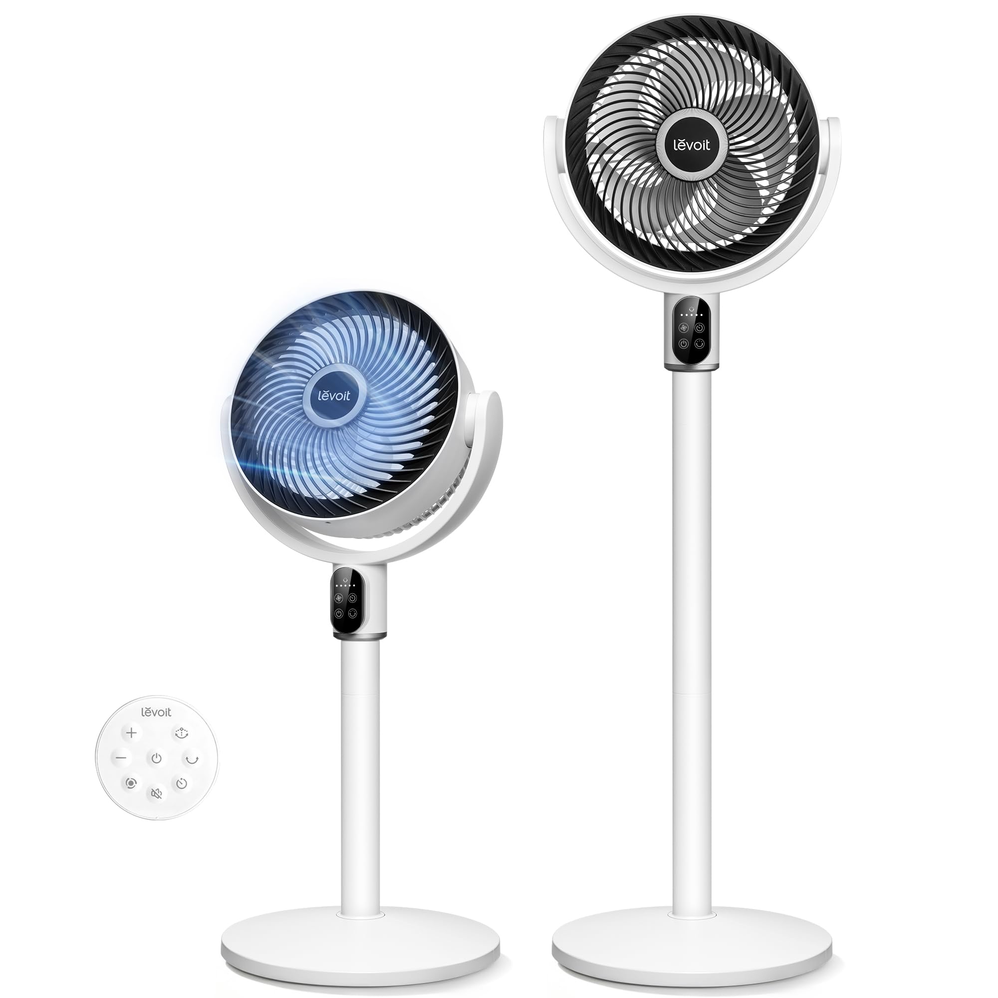 Levoit Ventilatore a Piantana Silenzioso 20dB, Motore DC, Oscillazione a 90°, 8 Velocità, Timer 12H, Telecomando, Ventilatore a Basso Consumo per Camera da Letto e Ufficio, Bianco