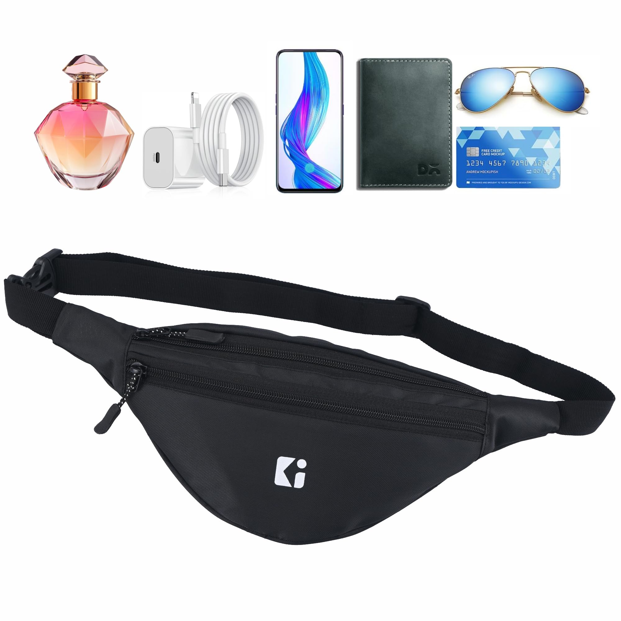 Kuber Industries Nylon Waist Bag with Zip & Adjustable Strap | Fanny Pack for Hiking, Travel, Camping, Running and Sports| Hip Pouch and Chest Bags for Men & Women - (Black)-image-43