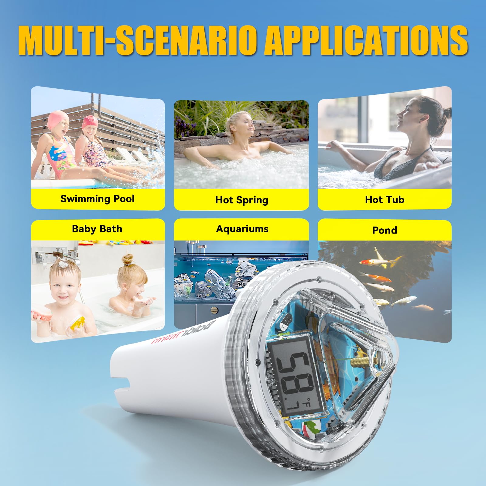 Termómetro digital flotante de fácil lectura, termómetro de agua de gran tamaño para inmersión en frío, termómetro de temperatura del agua para bañera de hidromasaje, baño de hielo, piscina, spa
