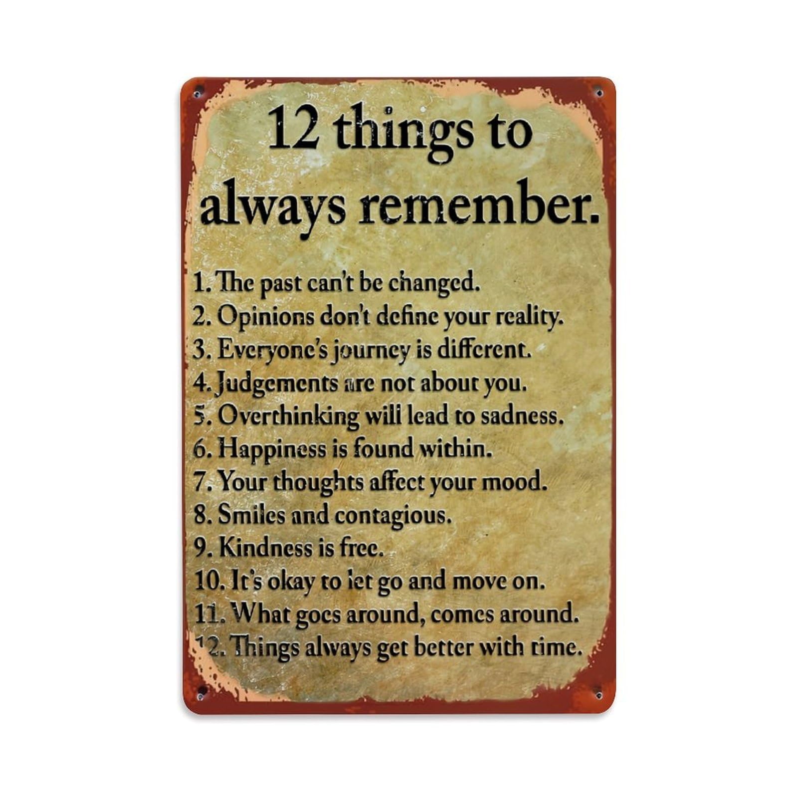 Twelve Things To Always Remember Retro Metal Tin Sign, Vintage Metal Poster for home, Gaming Room, Studio Workshop,Bar,Garage Wall Art Decor 8x12 Inch