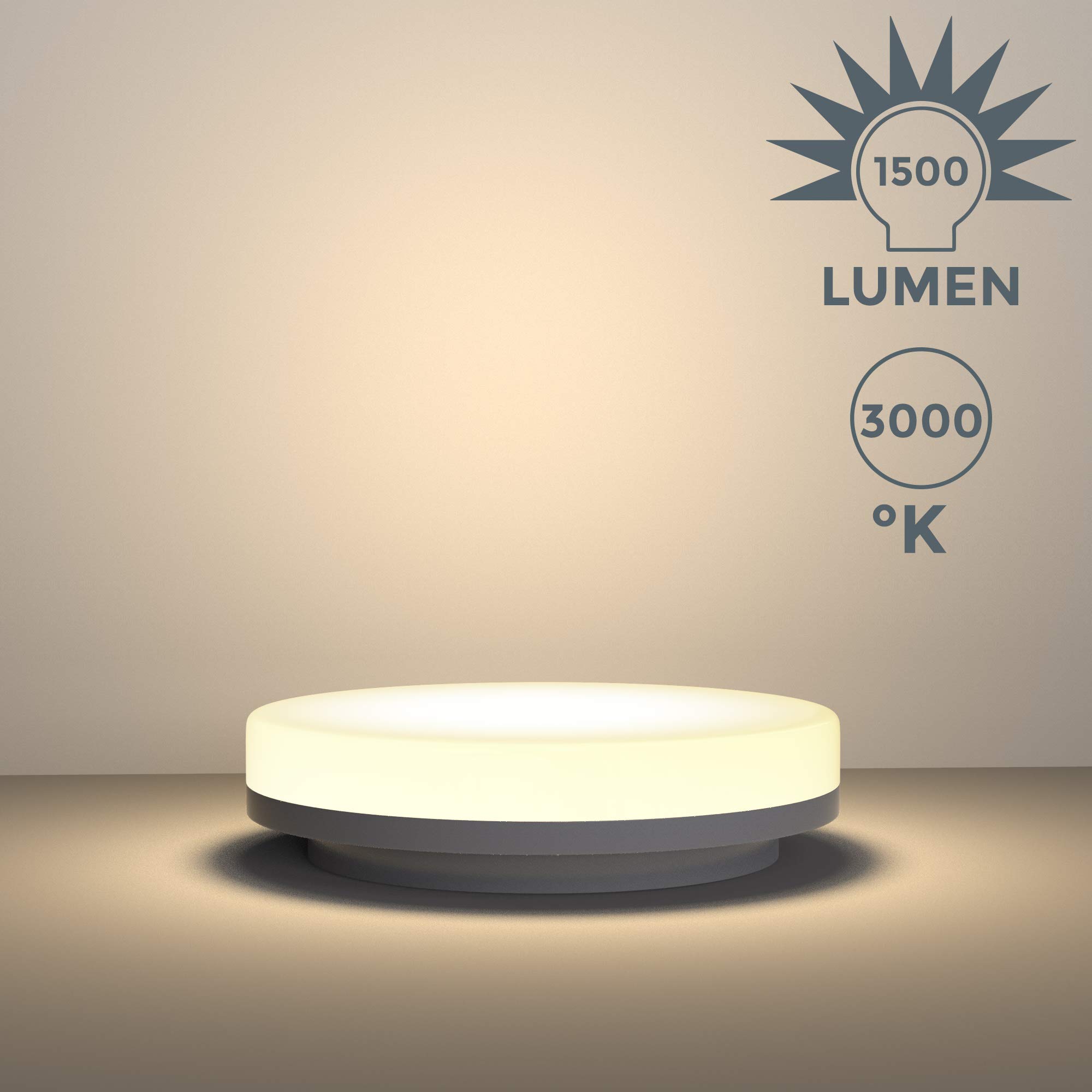 B.K.Licht - Plafón LED de 13W, Ø220 mm IP 54, Blanco Neutro 3000K, Redondo, 1500LM, plafon led techo